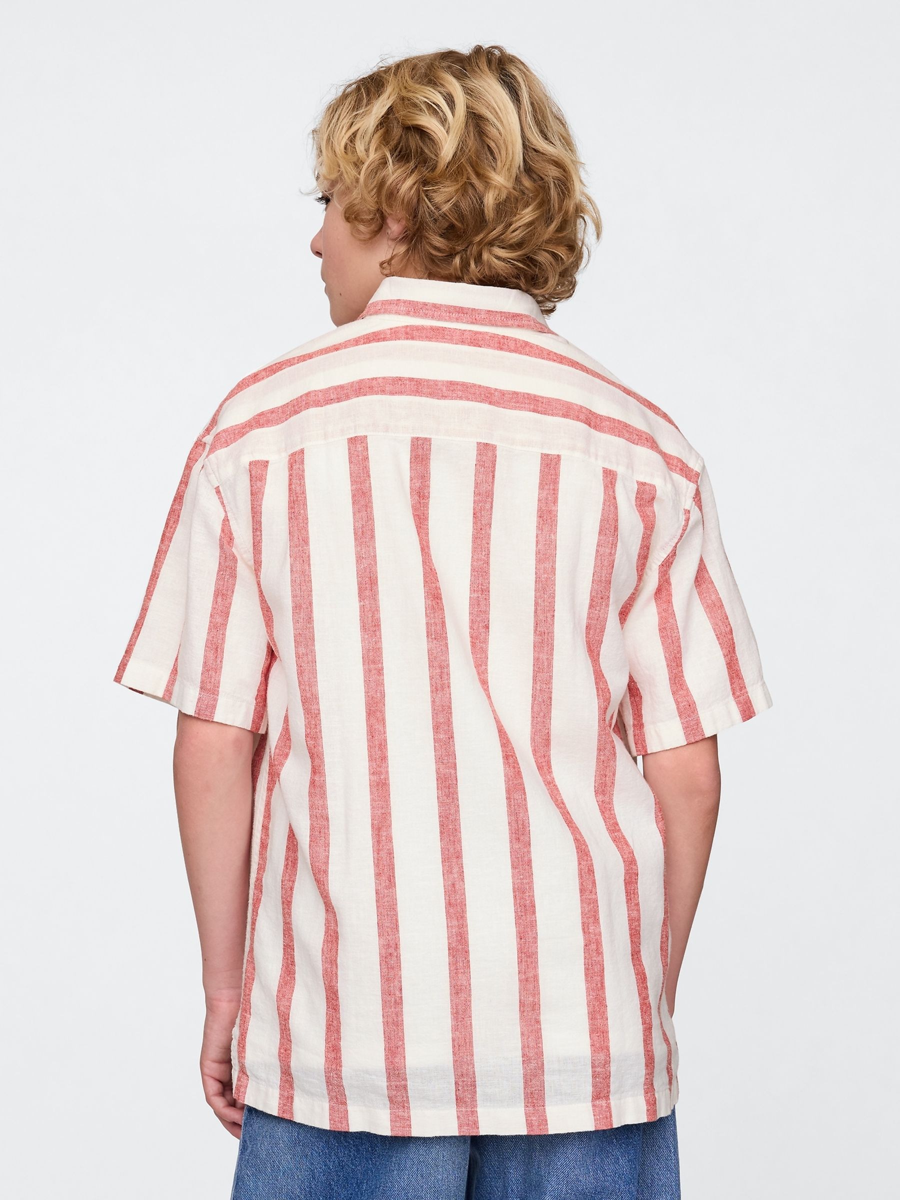 White Stripe Linen-Cotton Relaxed Shirt (4-13yrs) - Image 2 of 5