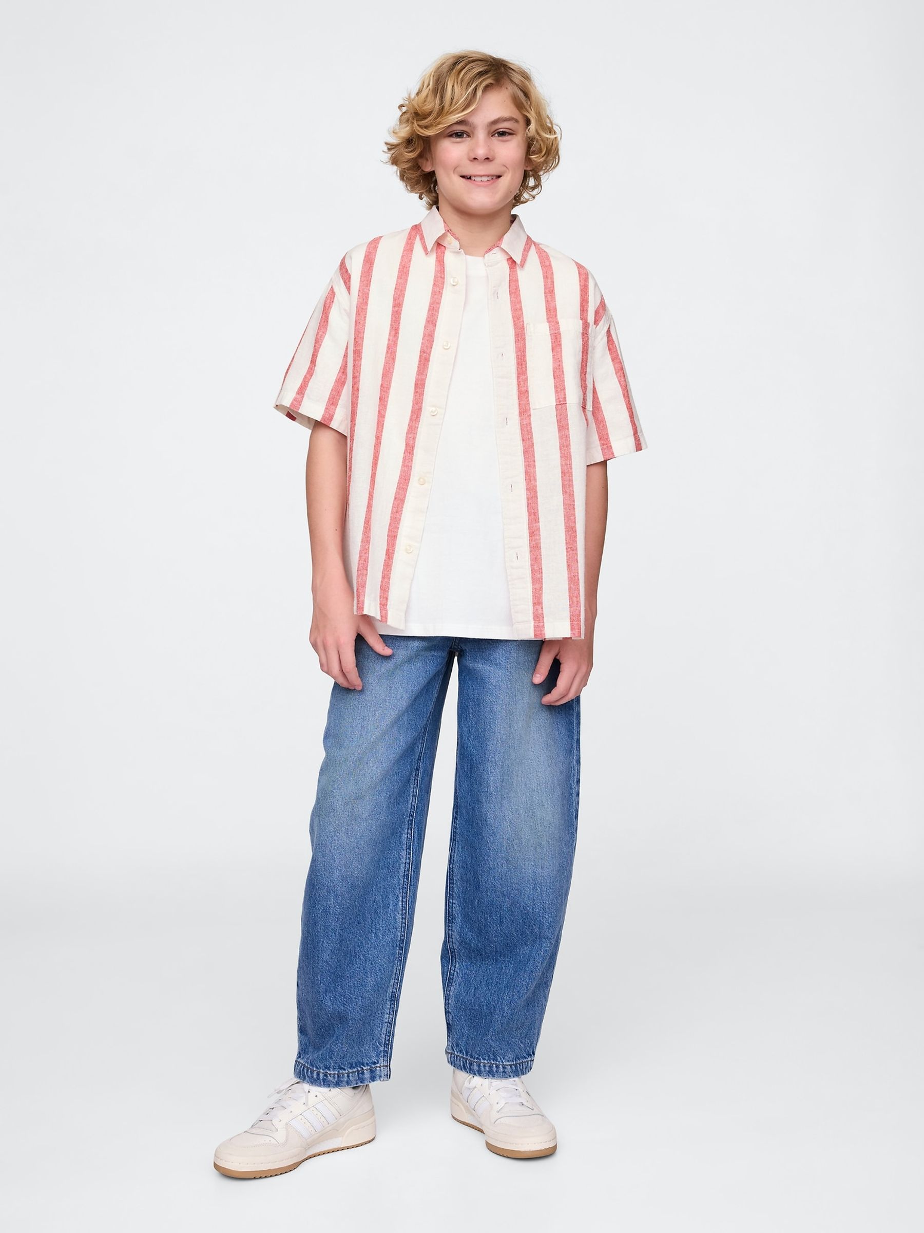 White Stripe Linen-Cotton Relaxed Shirt (4-13yrs) - Image 3 of 5