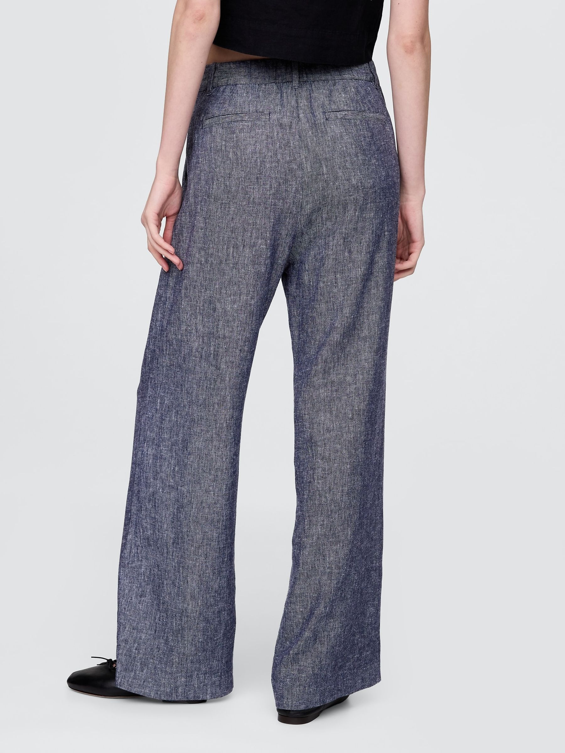 Navy Blue Wide Leg Heavyweight Linen-Blend Trousers - Image 2 of 5