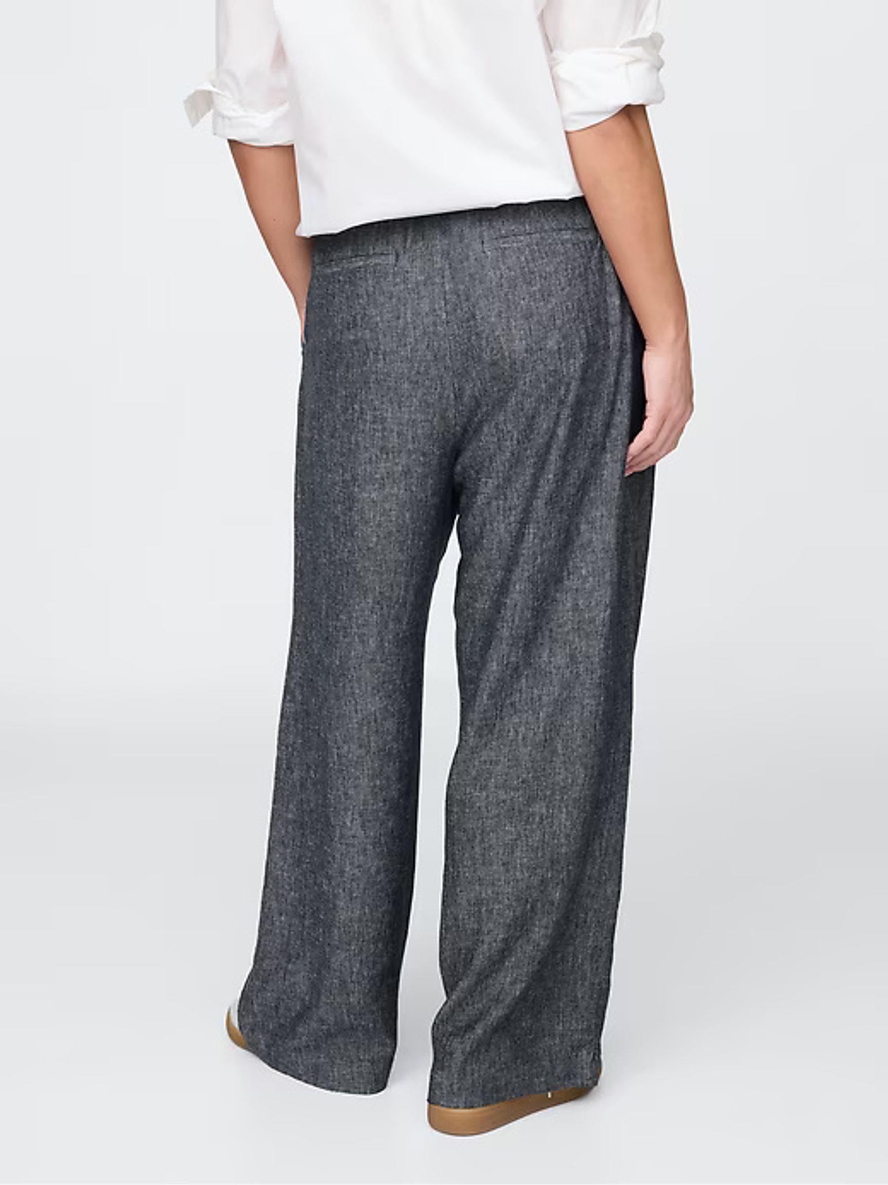 Navy Blue Wide Leg Heavyweight Linen-Blend High Waisted Wide Trousers - Image 6 of 8