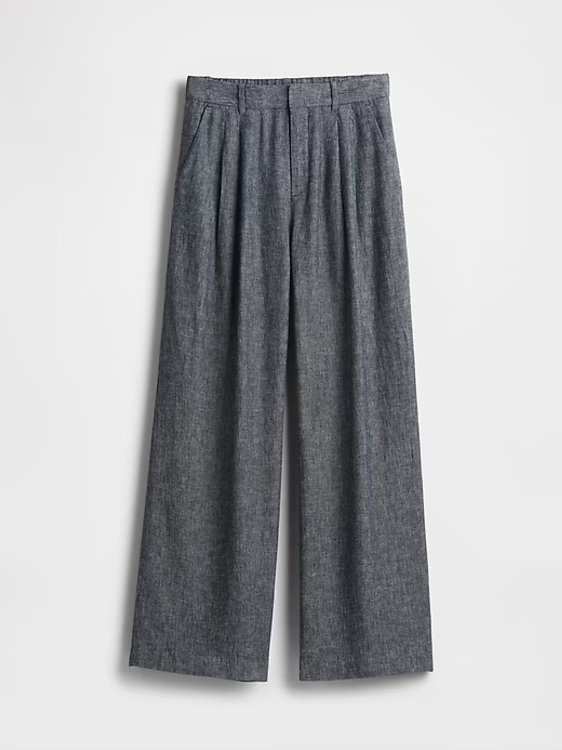 Navy Blue Wide Leg Heavyweight Linen-Blend High Waisted Wide Trousers - Image 7 of 8