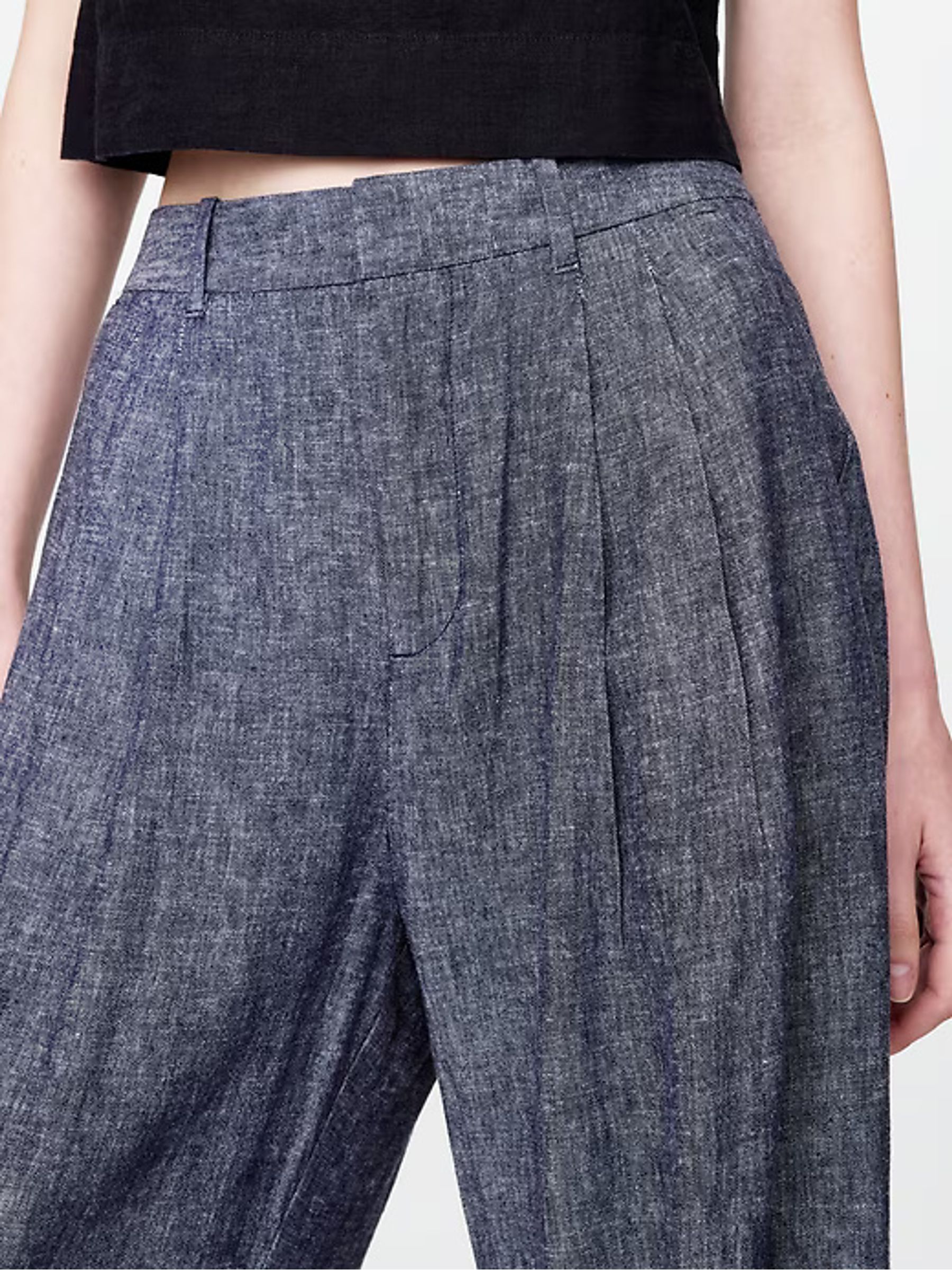 Navy Blue Wide Leg Heavyweight Linen-Blend High Waisted Wide Trousers - Image 8 of 8