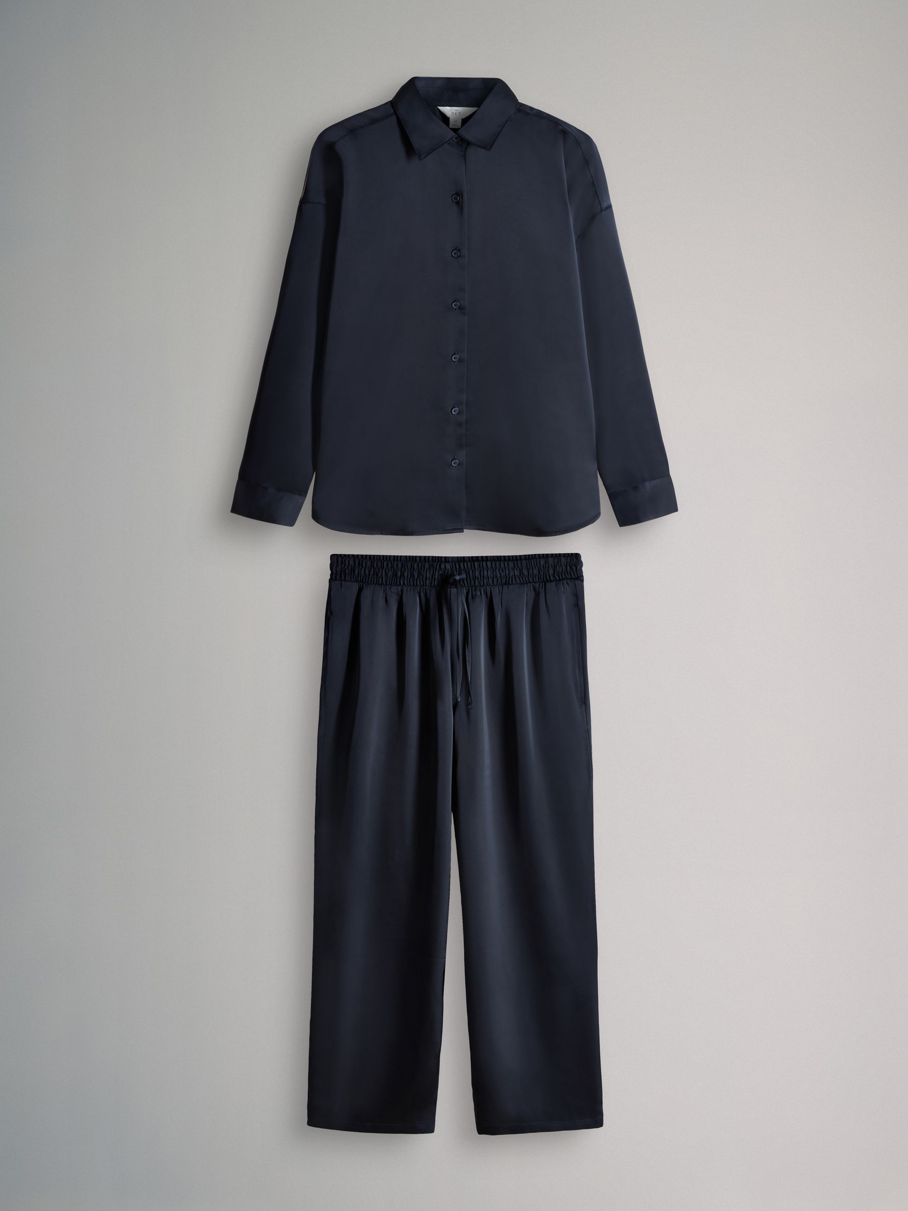 Navy Blue - Satin Shirt and Trousers Co-Ord - Image 2 of 11