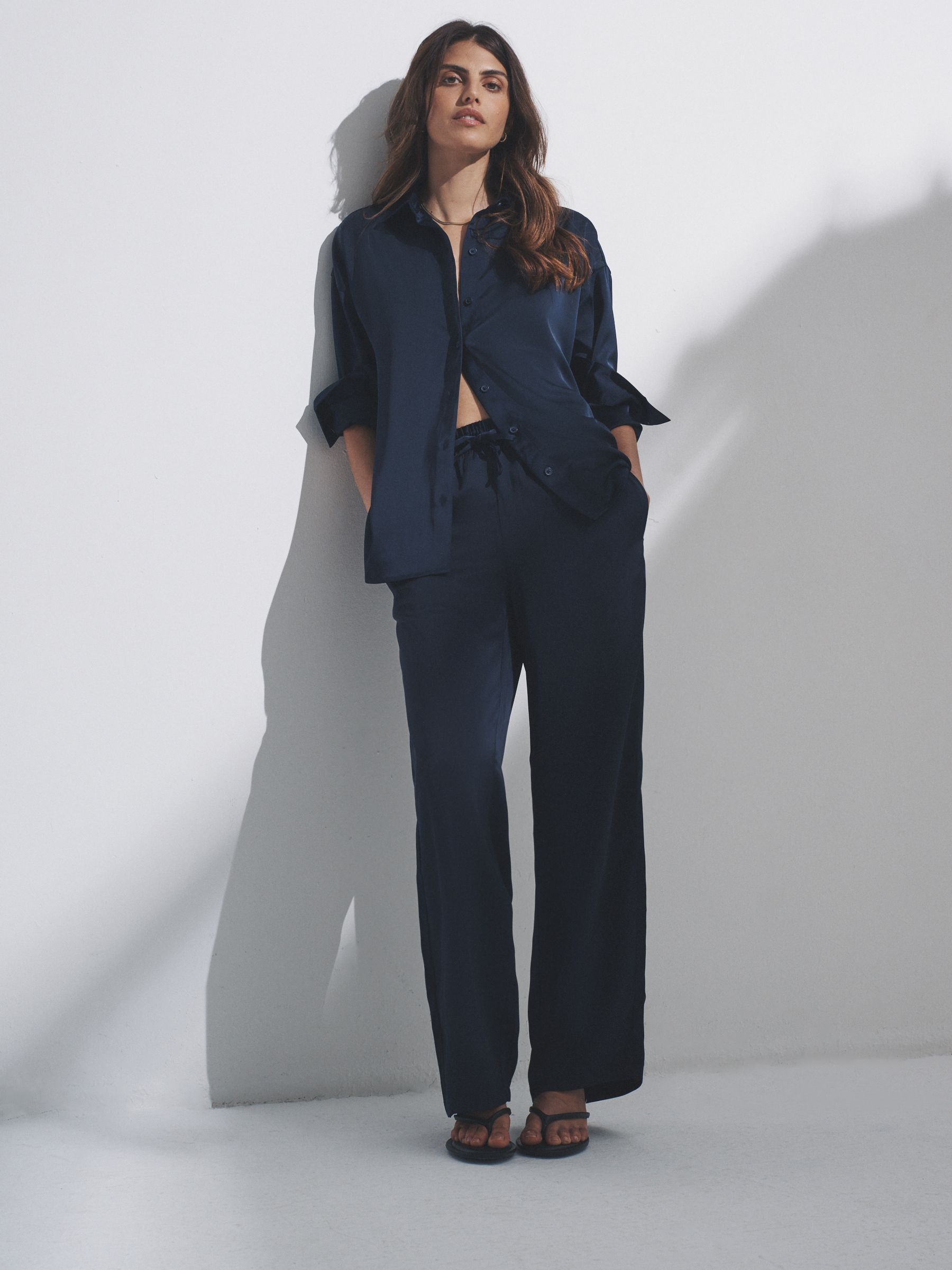 Navy Blue - Satin Shirt and Trousers Co-Ord - Image 3 of 11