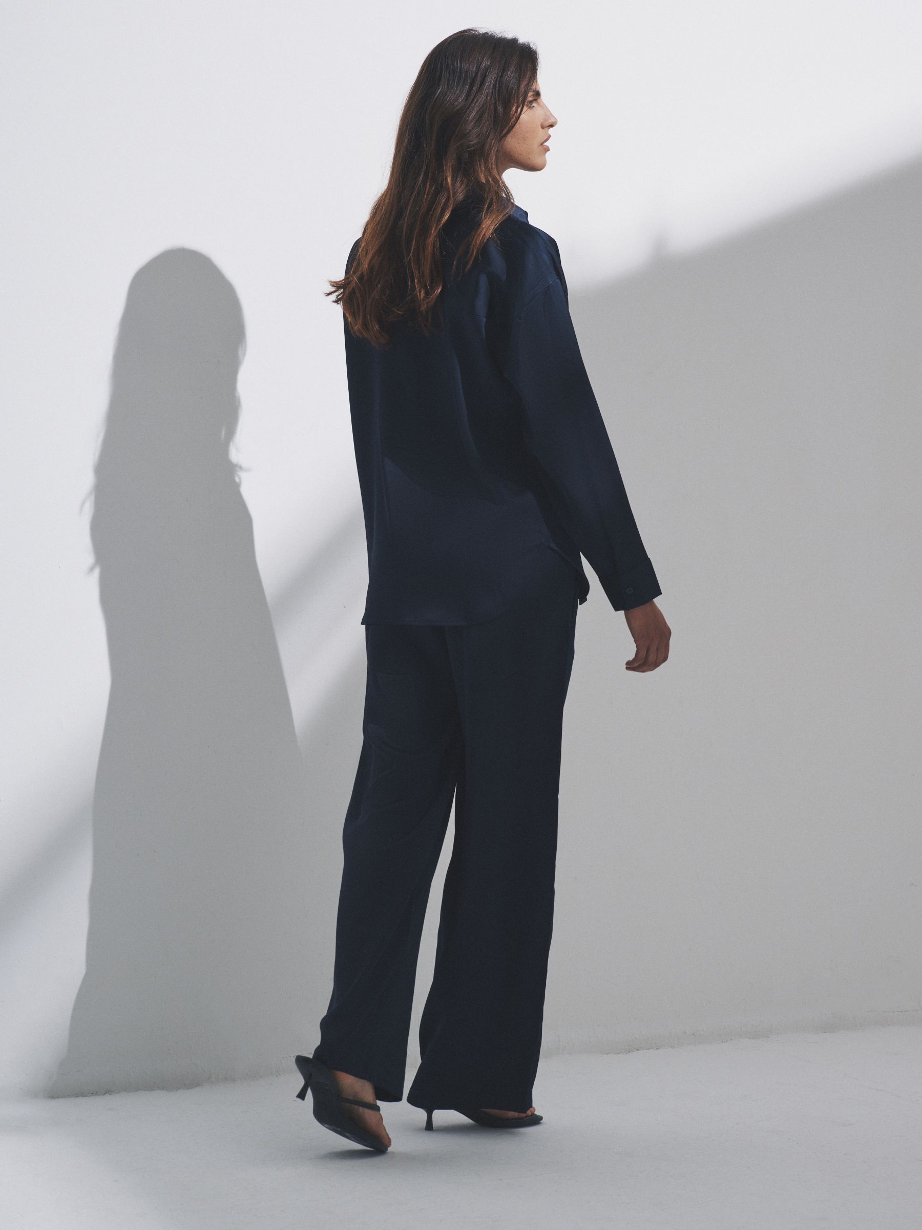 Navy Blue - Satin Shirt and Trousers Co-Ord - Image 5 of 11