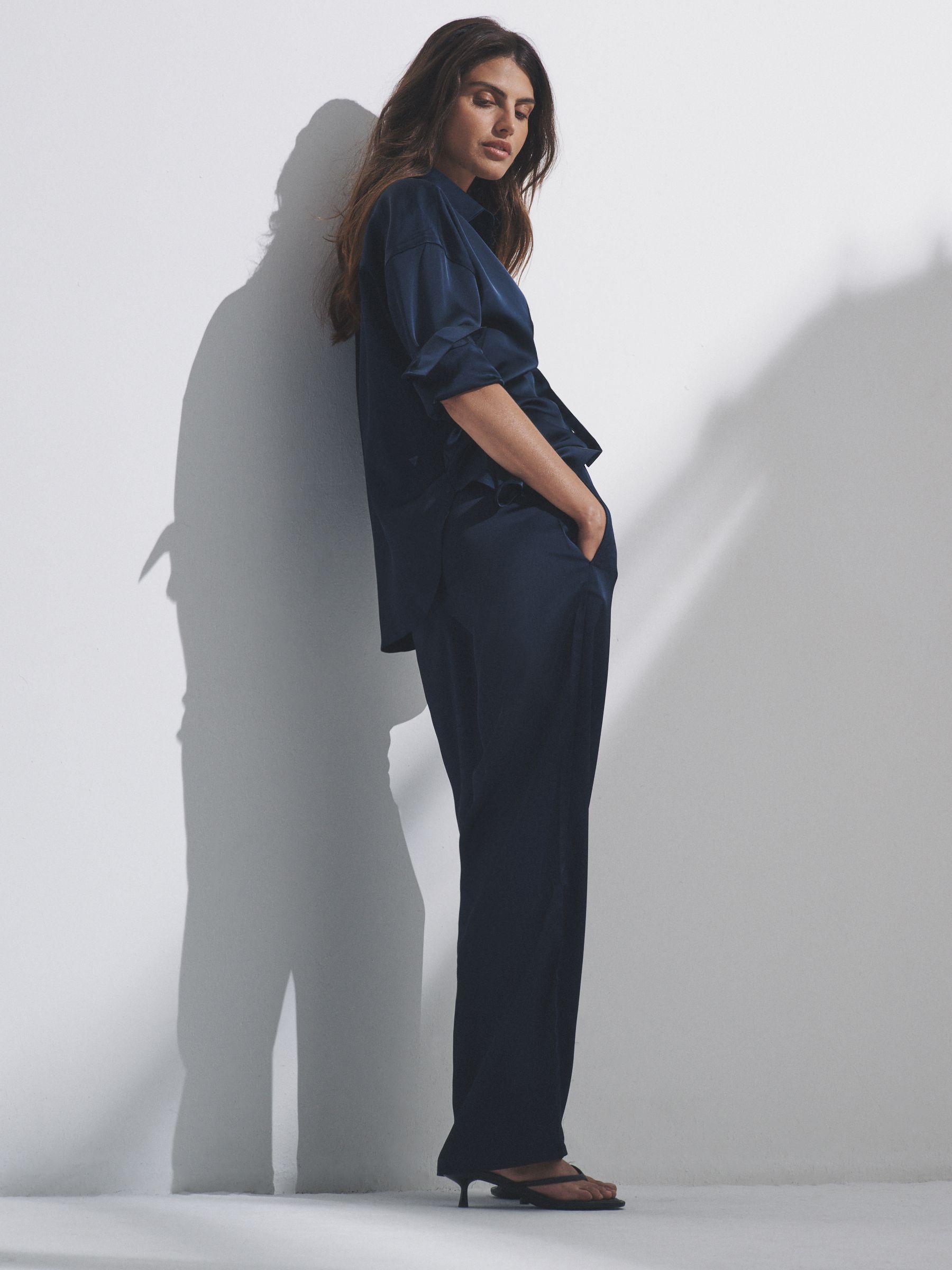Navy Blue - Satin Shirt and Trousers Co-Ord - Image 6 of 11