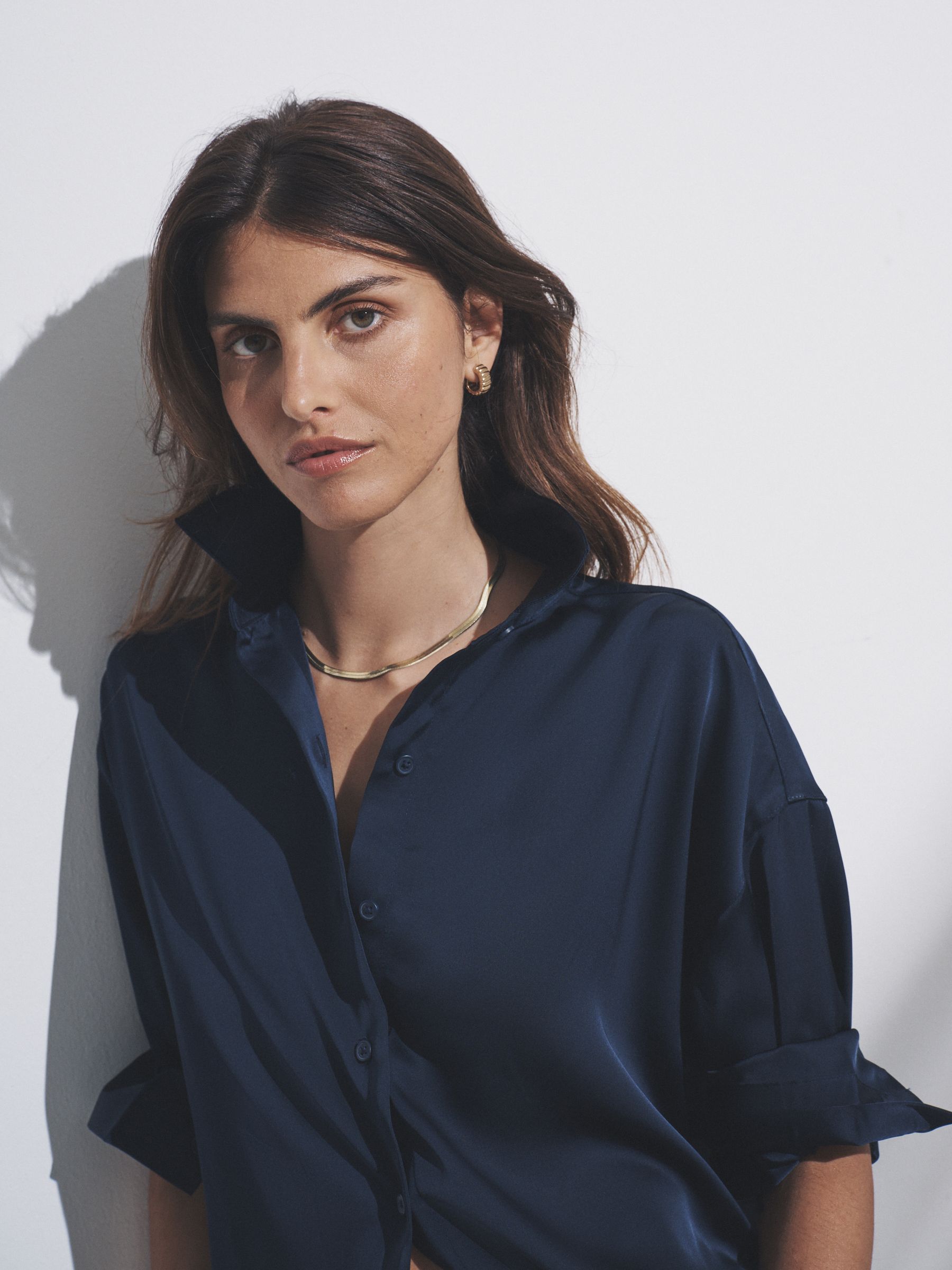Navy Blue - Satin Shirt and Trousers Co-Ord - Image 7 of 11