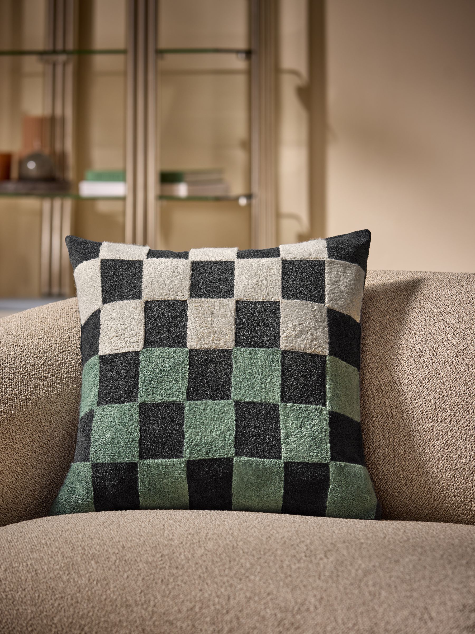 Blue Tilo Checkerboard Cushion - Image 1 of 4 Blue Tilo Checkerboard Cushion - Image 1 of 4