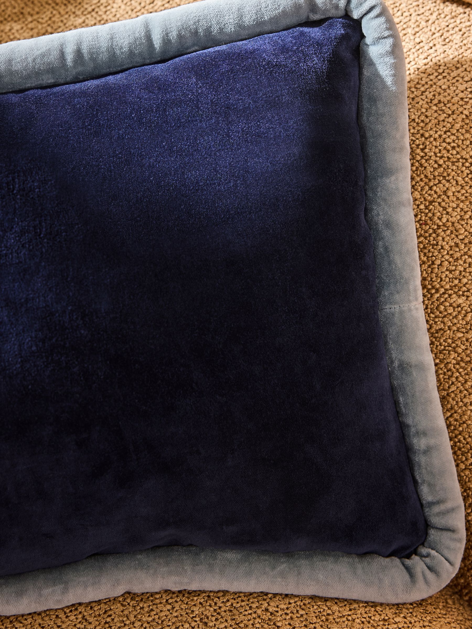 Chocolate/Navy Huxley Cotton Velvet Jumbo Pipe Cushion - Image 4 of 6