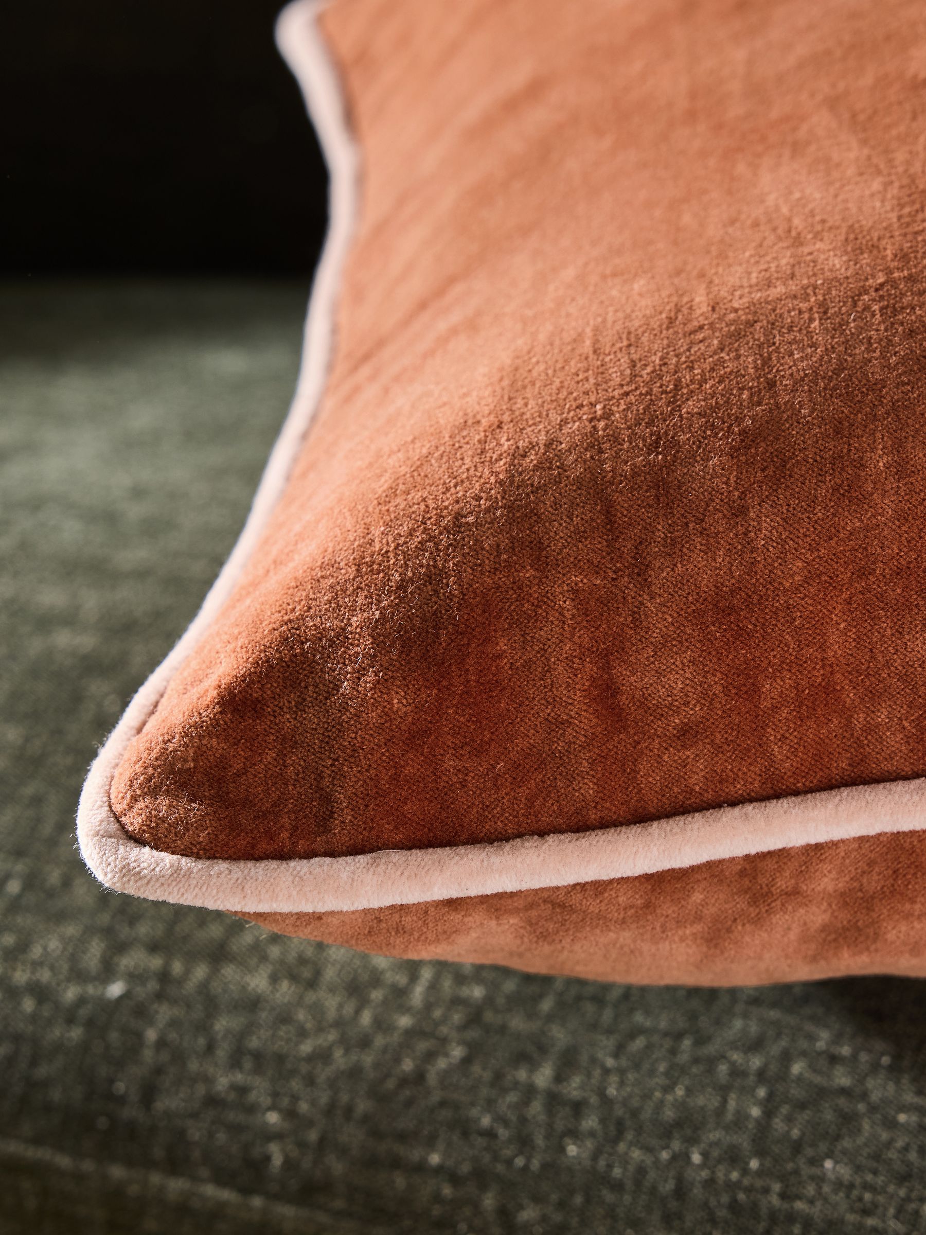 Bailey Cotton Velvet Piped Cushion in Rust Brown - Image 3 of 3