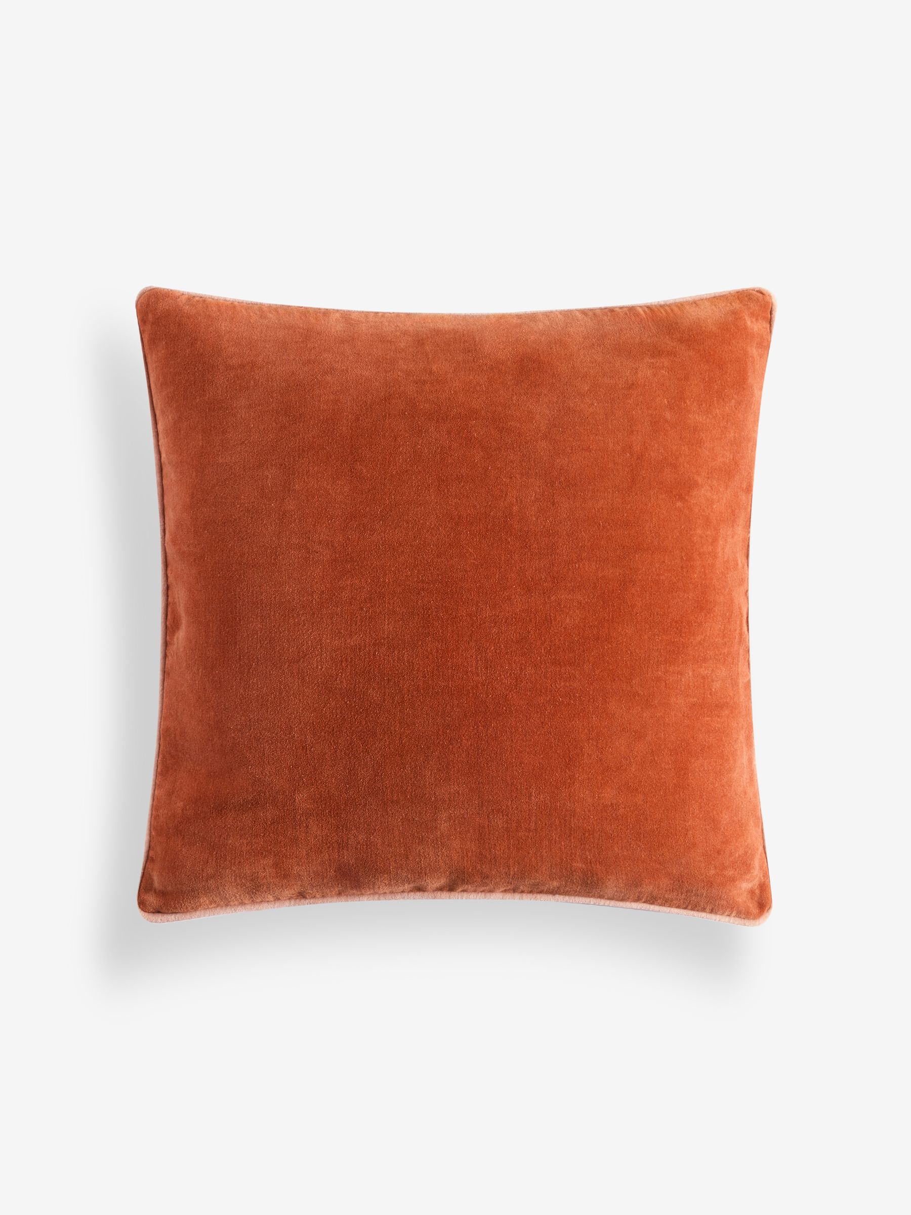 Bailey Cotton Velvet Piped Cushion in Rust Orange - Image 4 of 5