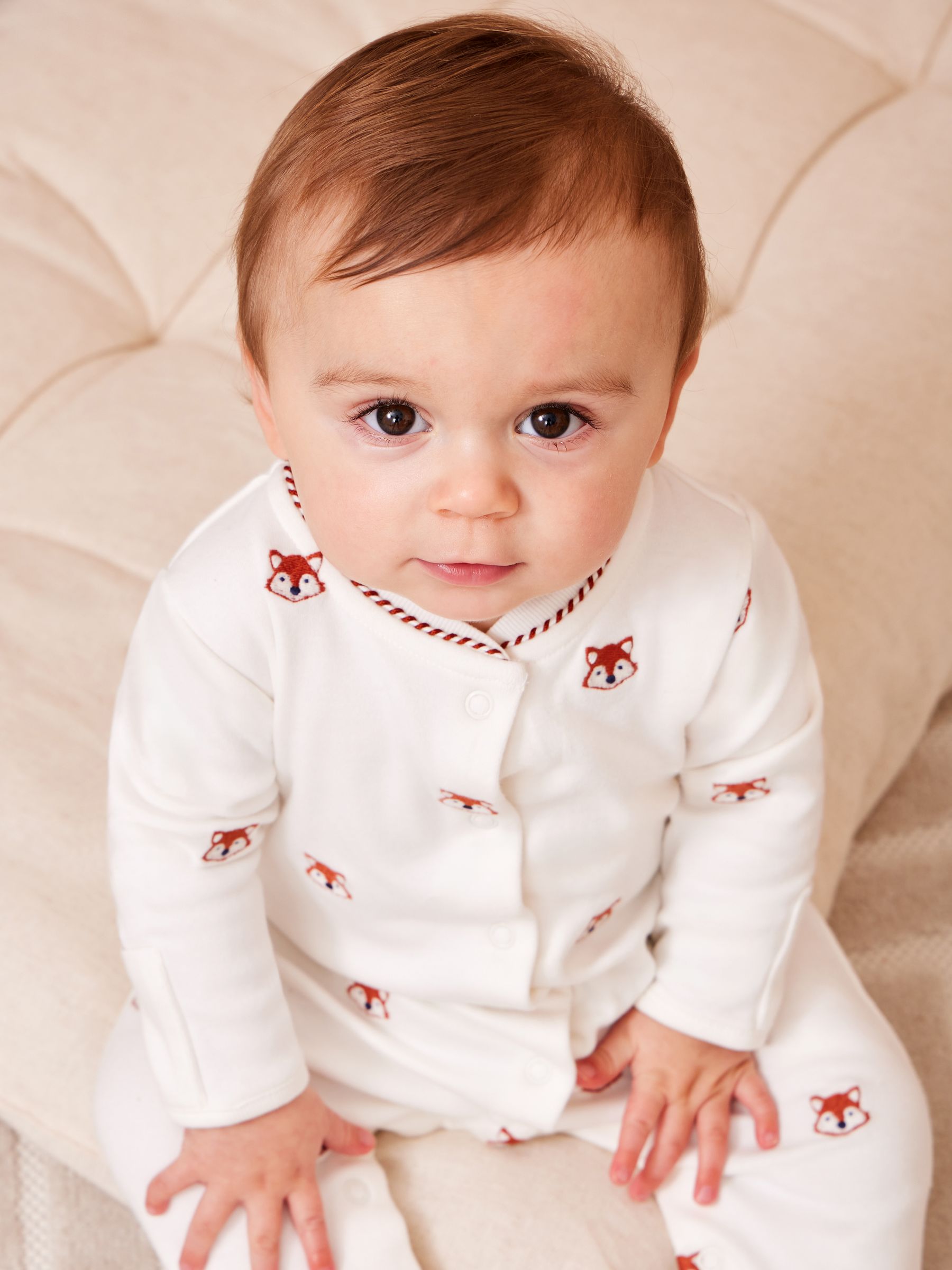 Cream Organic Cotton Embroidered Footed Sleepsuit - Image 1 of 4