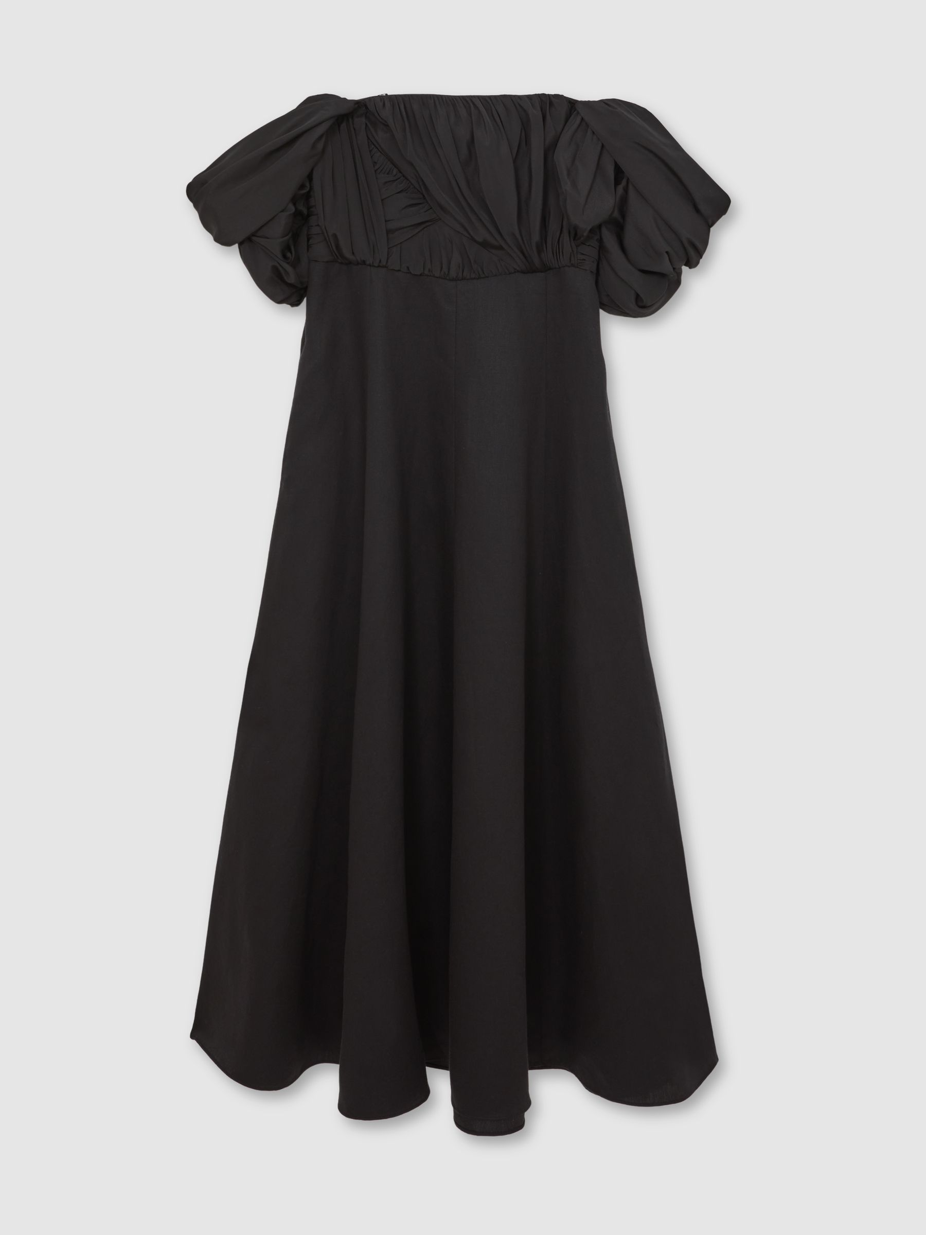 Bardot Sculpted Bodice Midi Dress With Linen in Black - Image 2 of 5