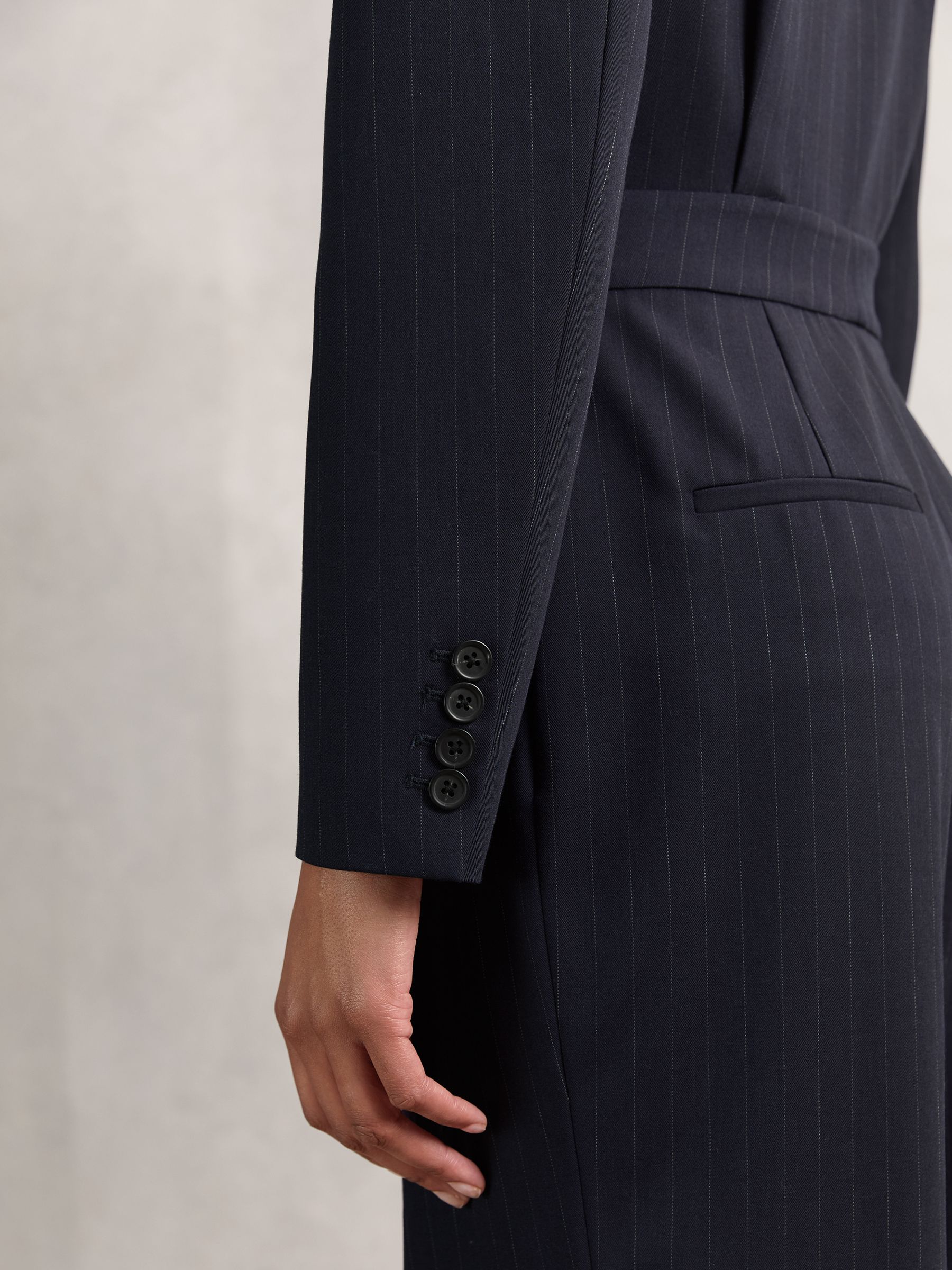 Pinstripe Tailored Wide-Leg Jumpsuit with Wool in Navy - image 5