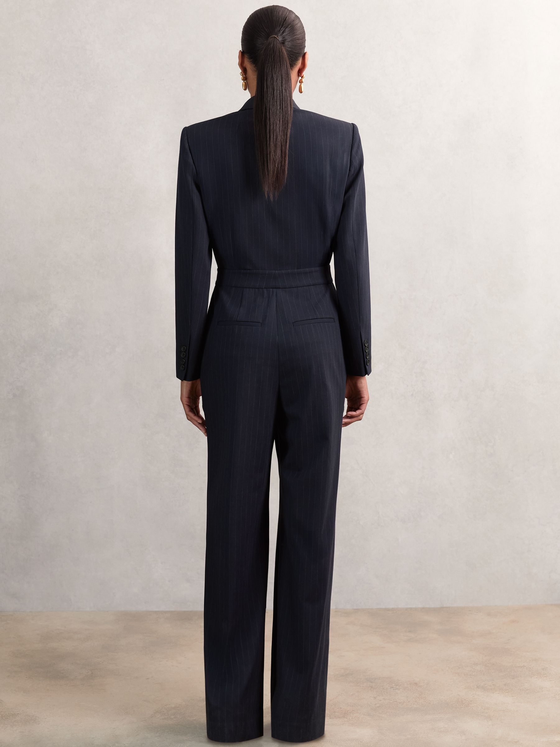 Pinstripe Tailored Wide-Leg Jumpsuit with Wool in Navy - image 3