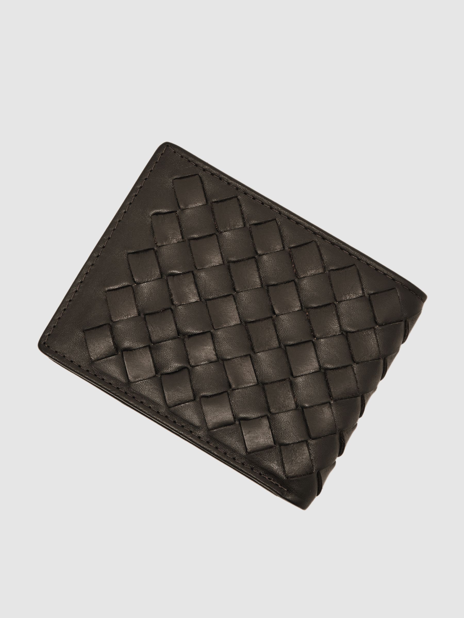 Leather Large Lattice-Effect Wallet in Dark Brown - Image 2 of 3