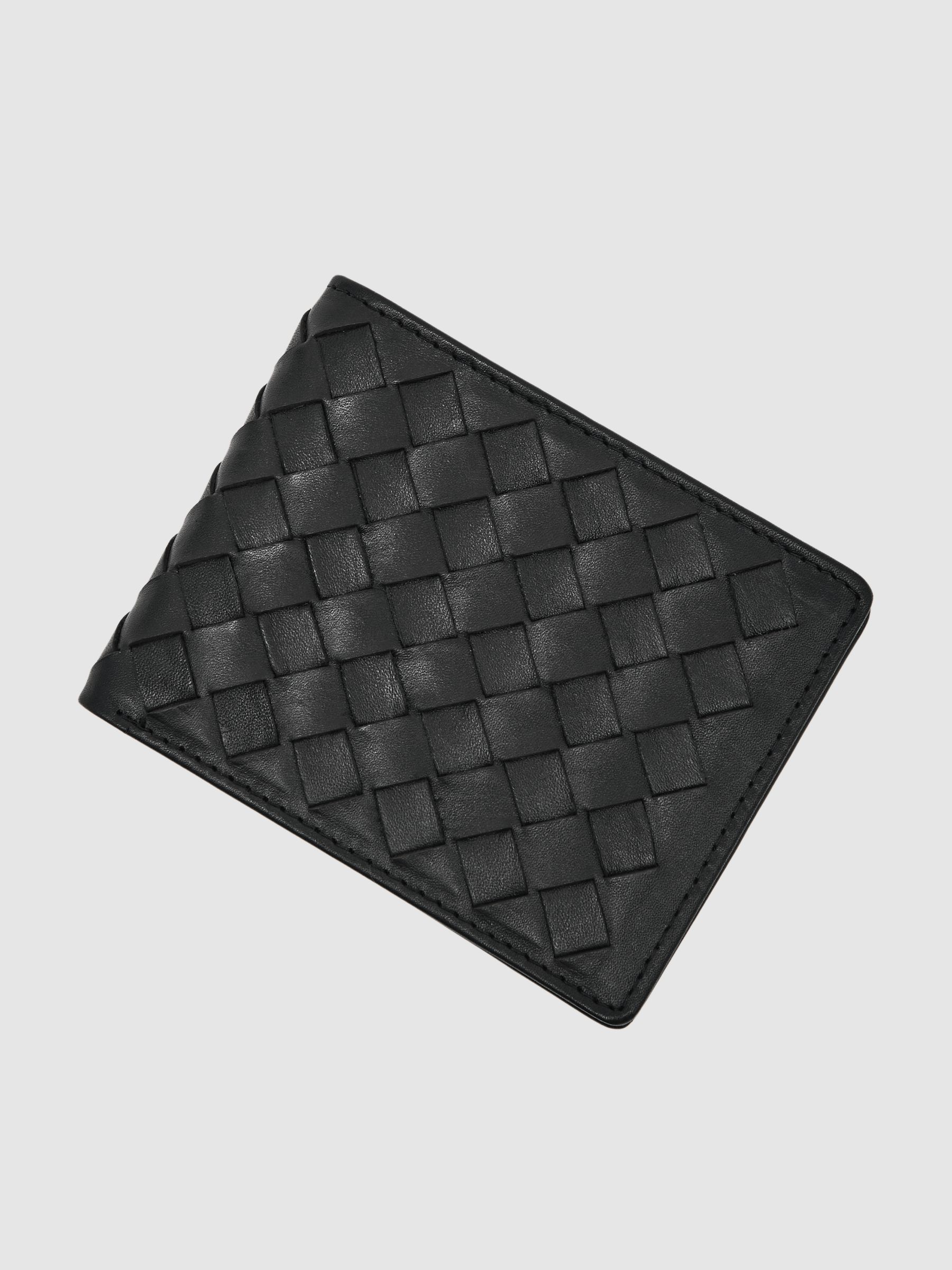 Leather Large Lattice-Effect Wallet in Black - Image 2 of 3