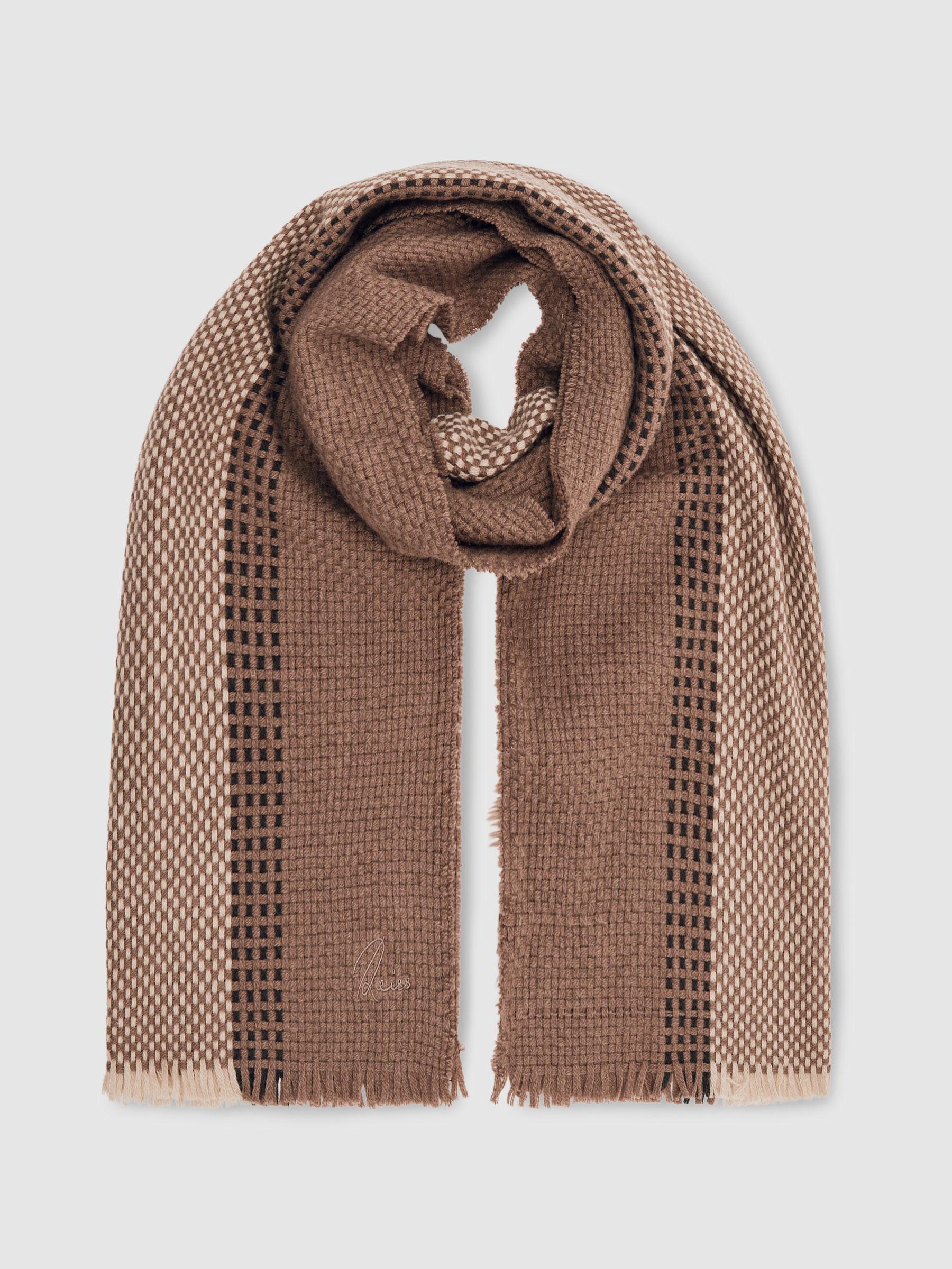 Wool-Cashmere Textured Scarf in Taupe - Image 3 of 5