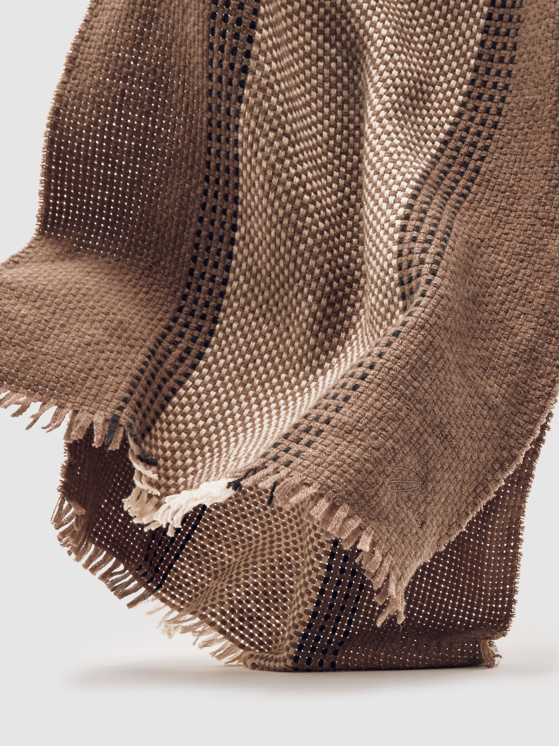 Wool-Cashmere Textured Scarf in Taupe - Image 5 of 5