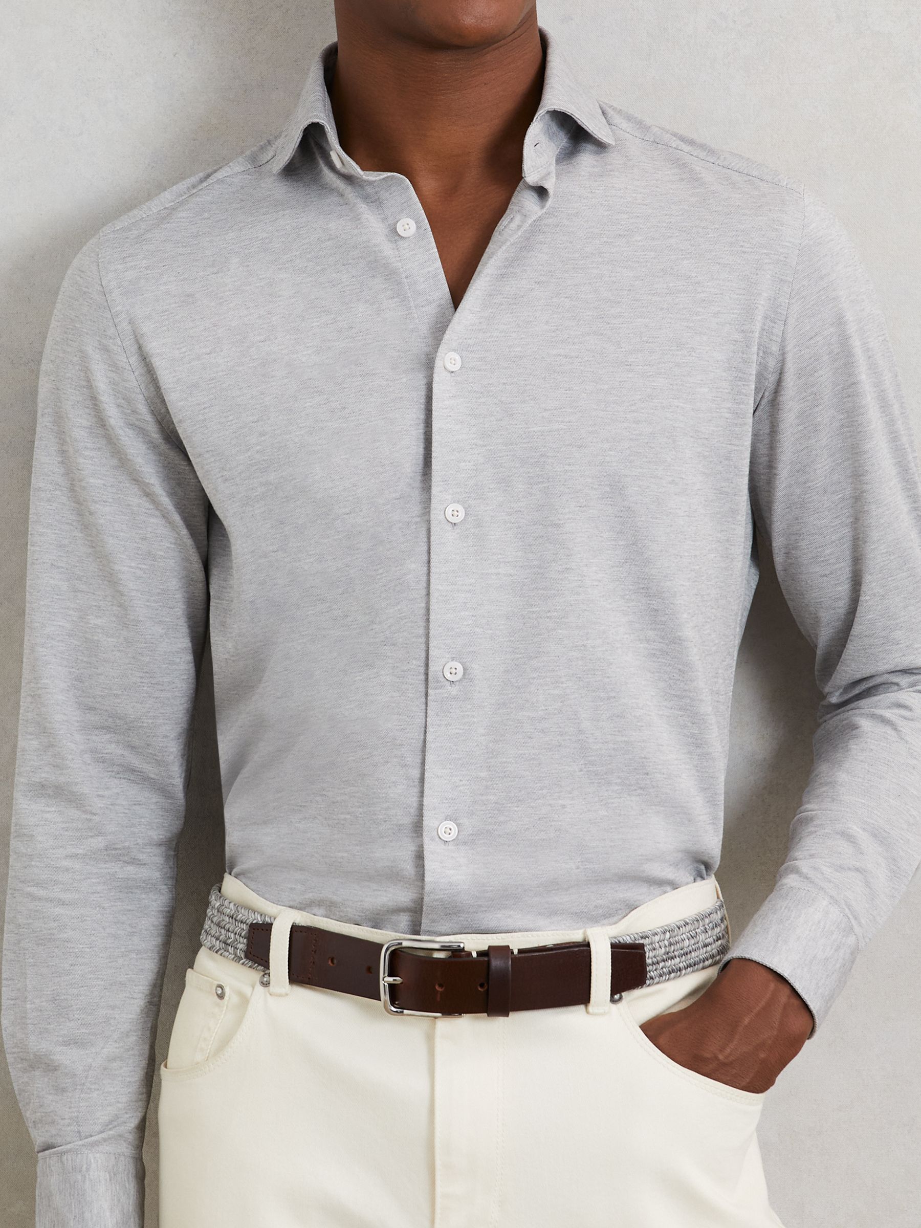 Webbing Belt With Leather Trim in Soft Grey - Image 2 of 4
