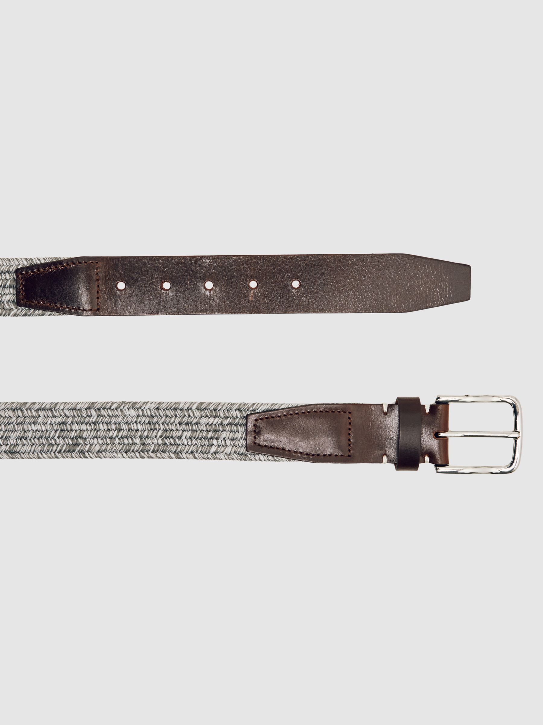 Webbing Belt With Leather Trim in Soft Grey - Image 3 of 4