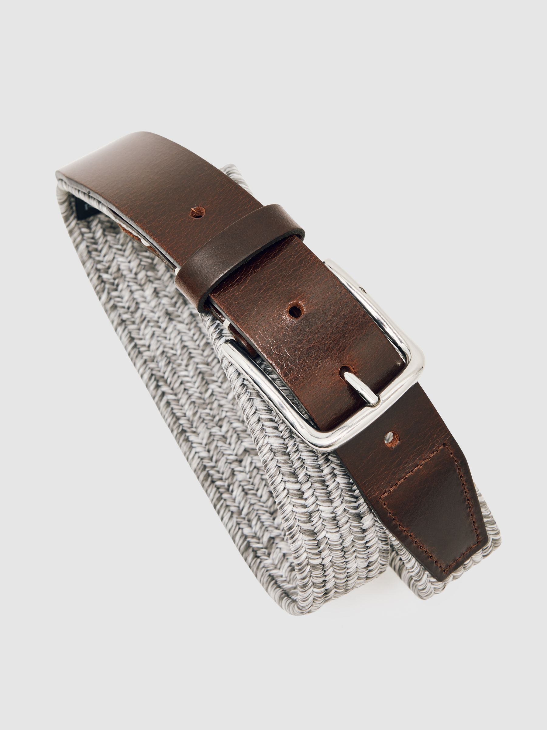 Webbing Belt With Leather Trim in Soft Grey - Image 4 of 4