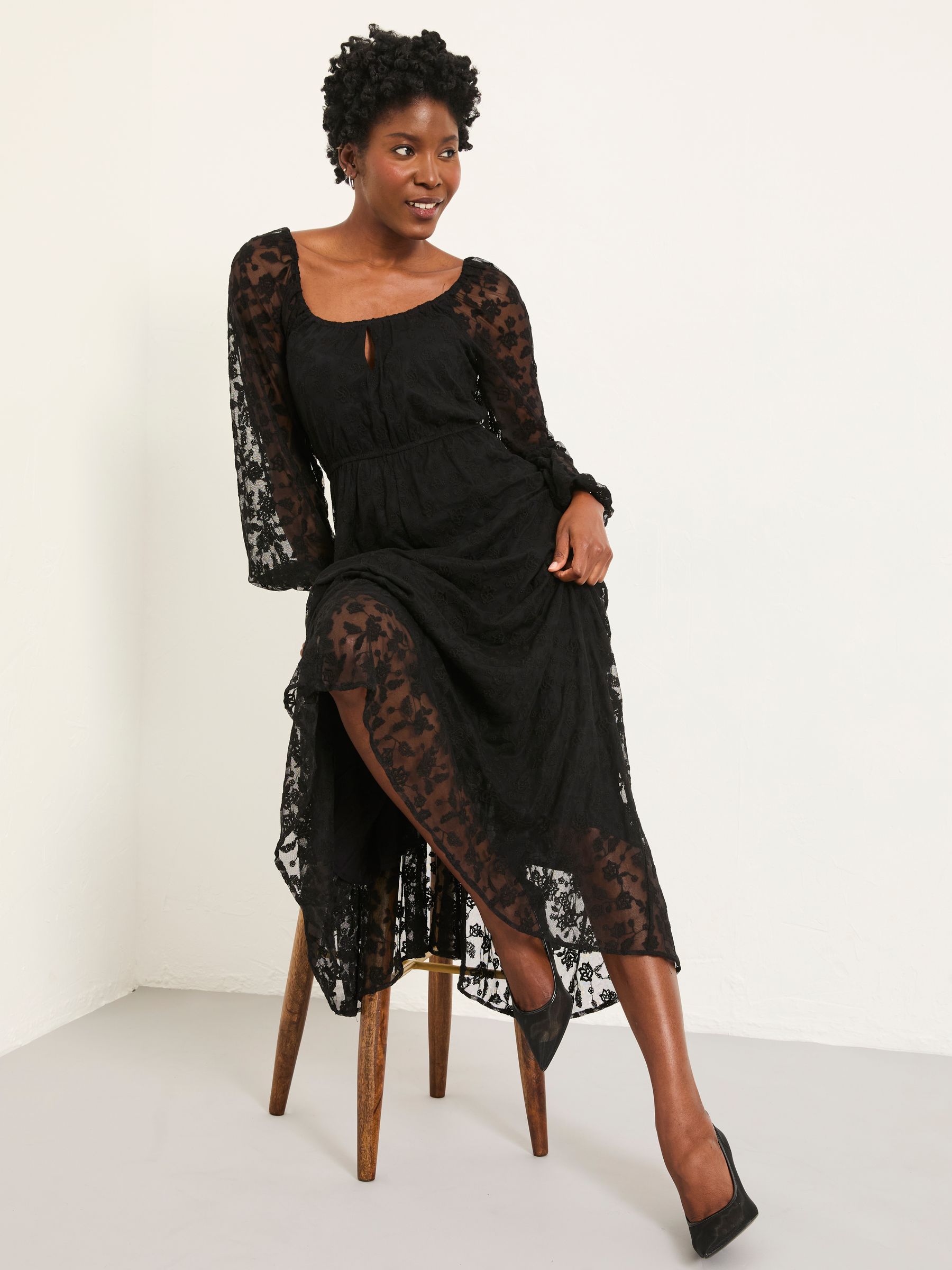 Maude Black Petite Lace Midi Dress - Image 1 of 6