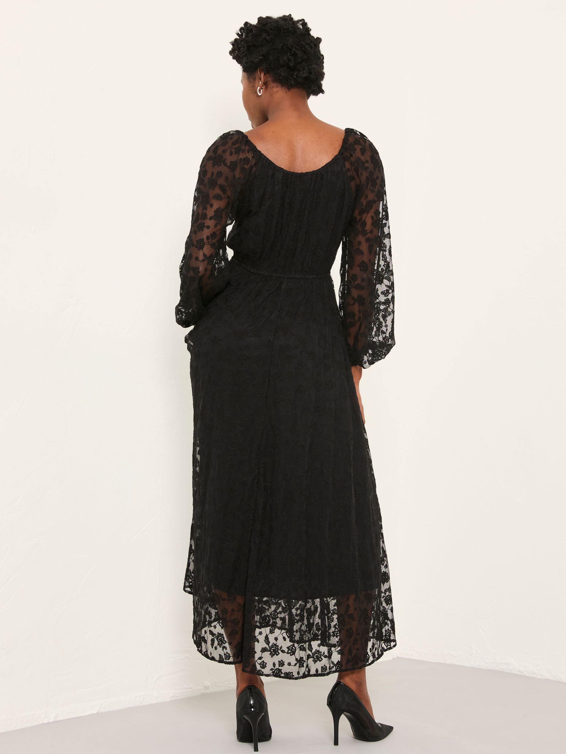 Maude Black Petite Lace Midi Dress - Image 2 of 6