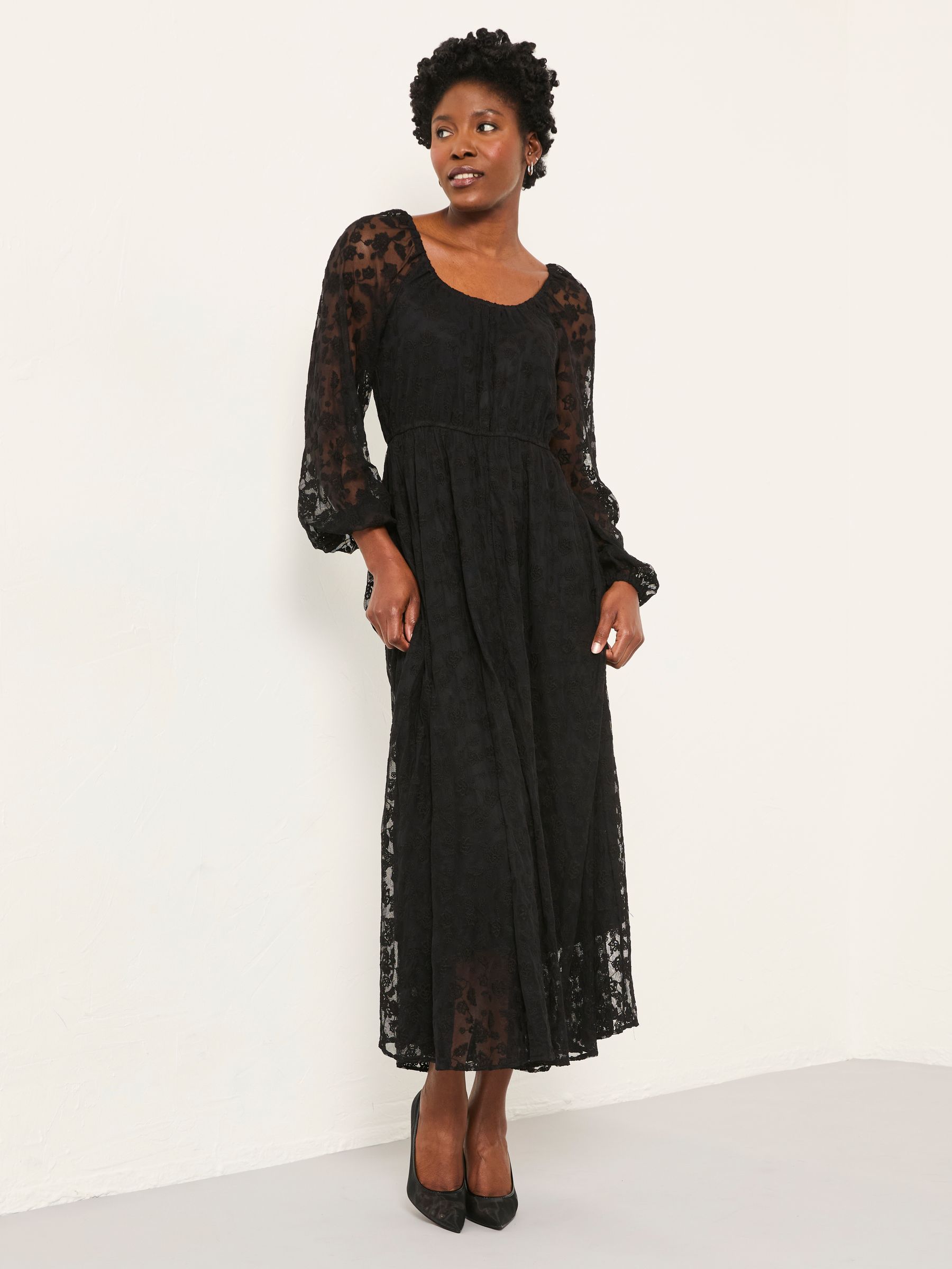 Maude Black Petite Lace Midi Dress - Image 3 of 6