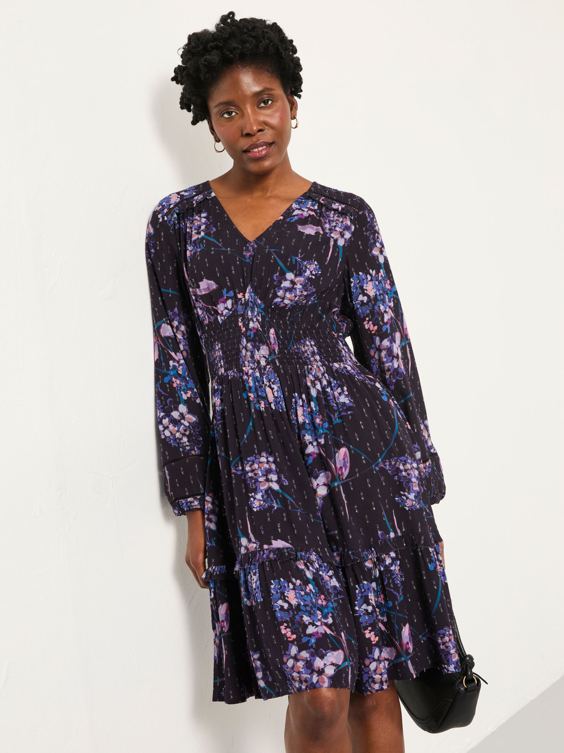 Pippa Dark Purple Heritage Floral Petite Dress - Image 3 of 6