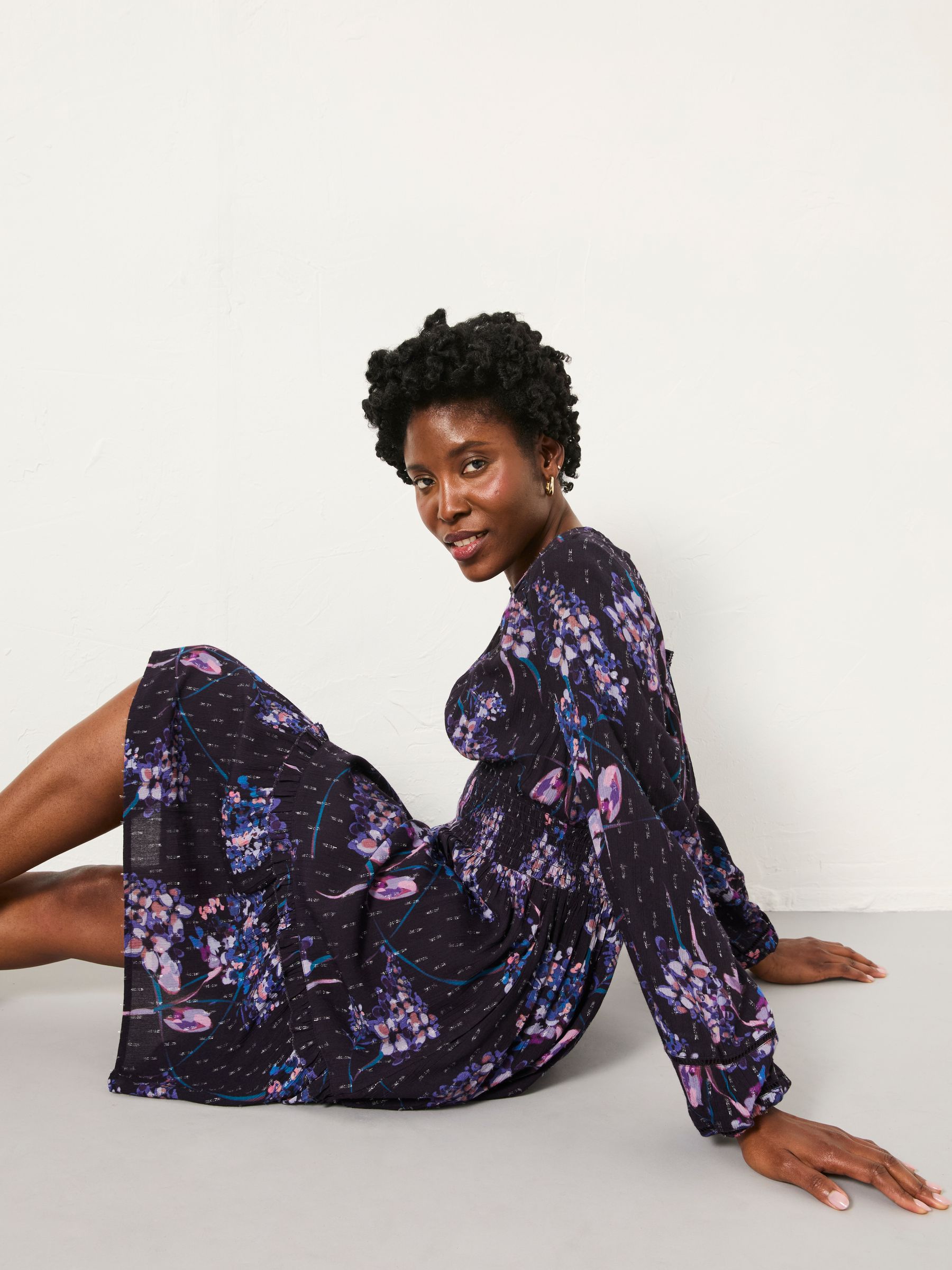 Pippa Dark Purple Heritage Floral Petite Dress - Image 5 of 6