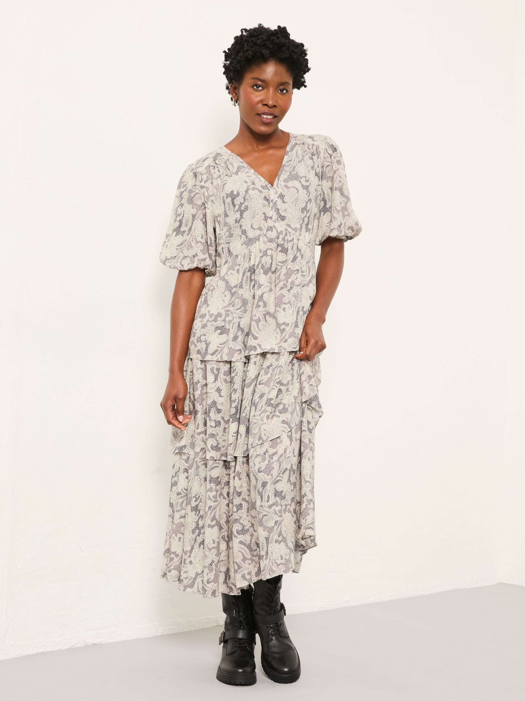 Milly Charcoal Grey Decorative Floral Petite Midi Dress - Image 3 of 6