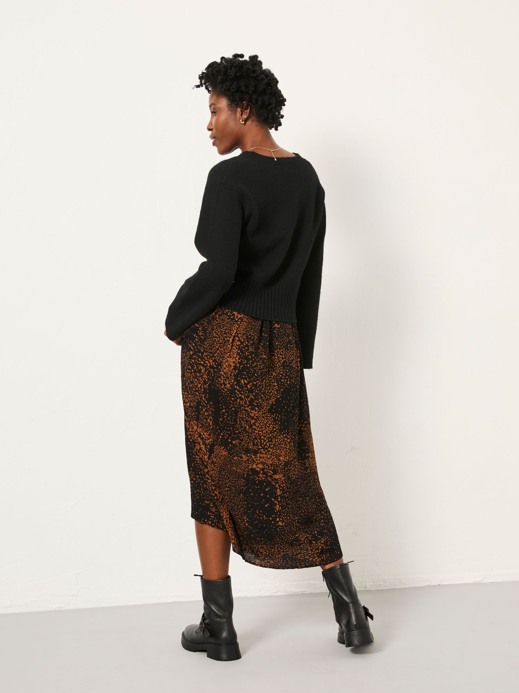 Aileen Black Layered Animal Petite 2 in 1 Midi Dress - Image 2 of 6