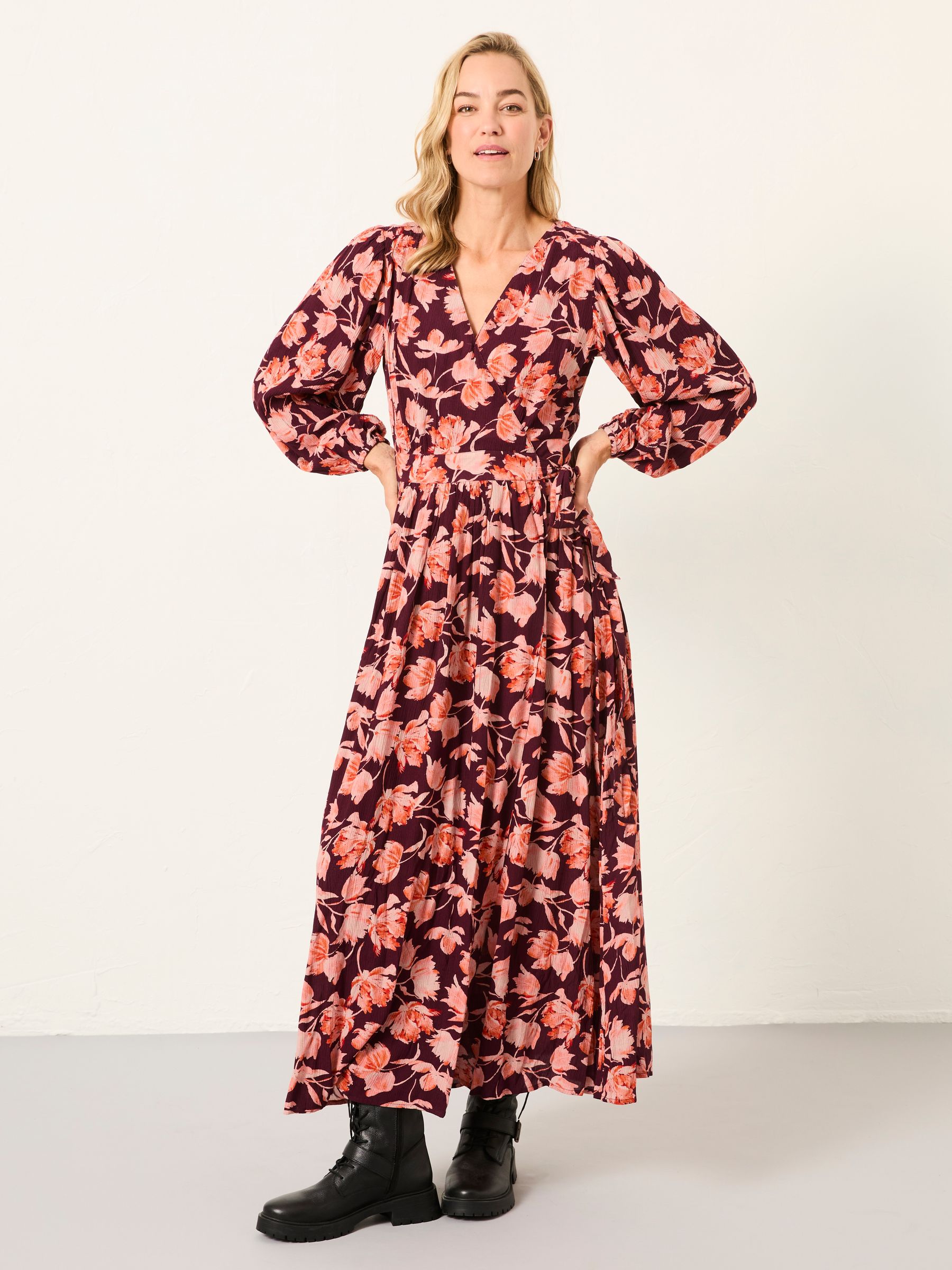 floral maxi dress in winter It's All Her Own Brown Multi Floral Print Cotton Maxi Dress