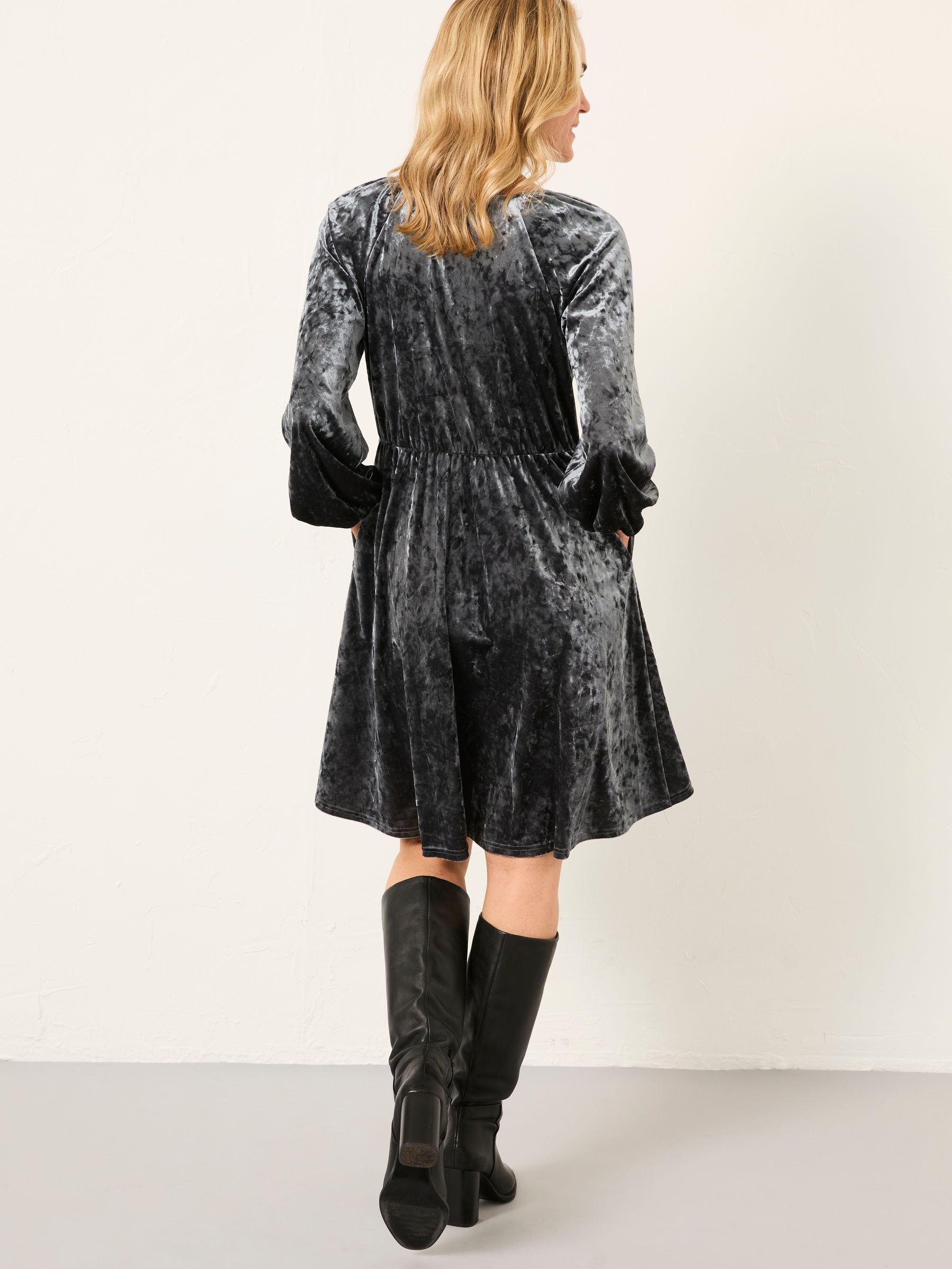 Em Washed Black Petite Velvet Mini Dress - Image 2 of 6