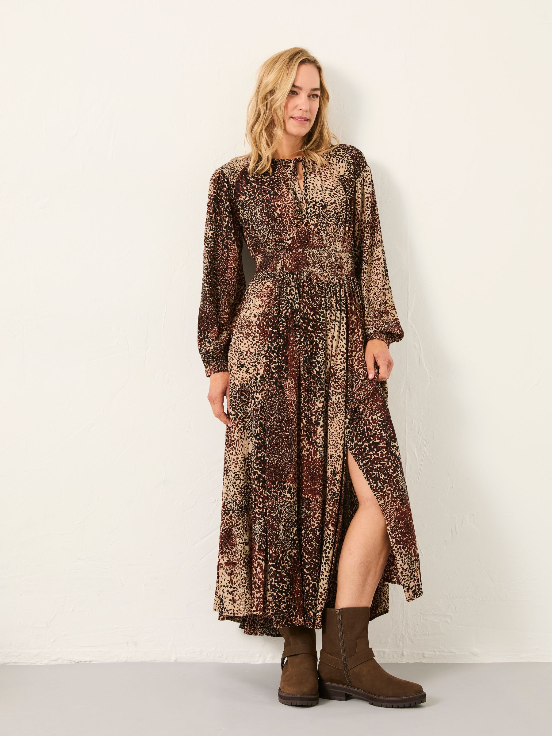 Jaqs Light Brown Layered Animal Petite Midi Dress - Image 3 of 6
