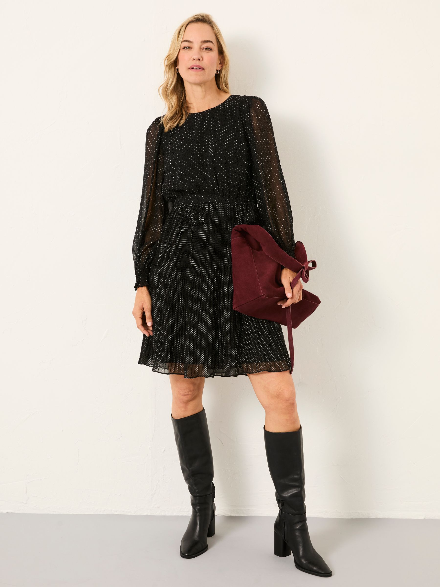 Darcy Black Pin Spot Petite Mini Dress - Image 1 of 7