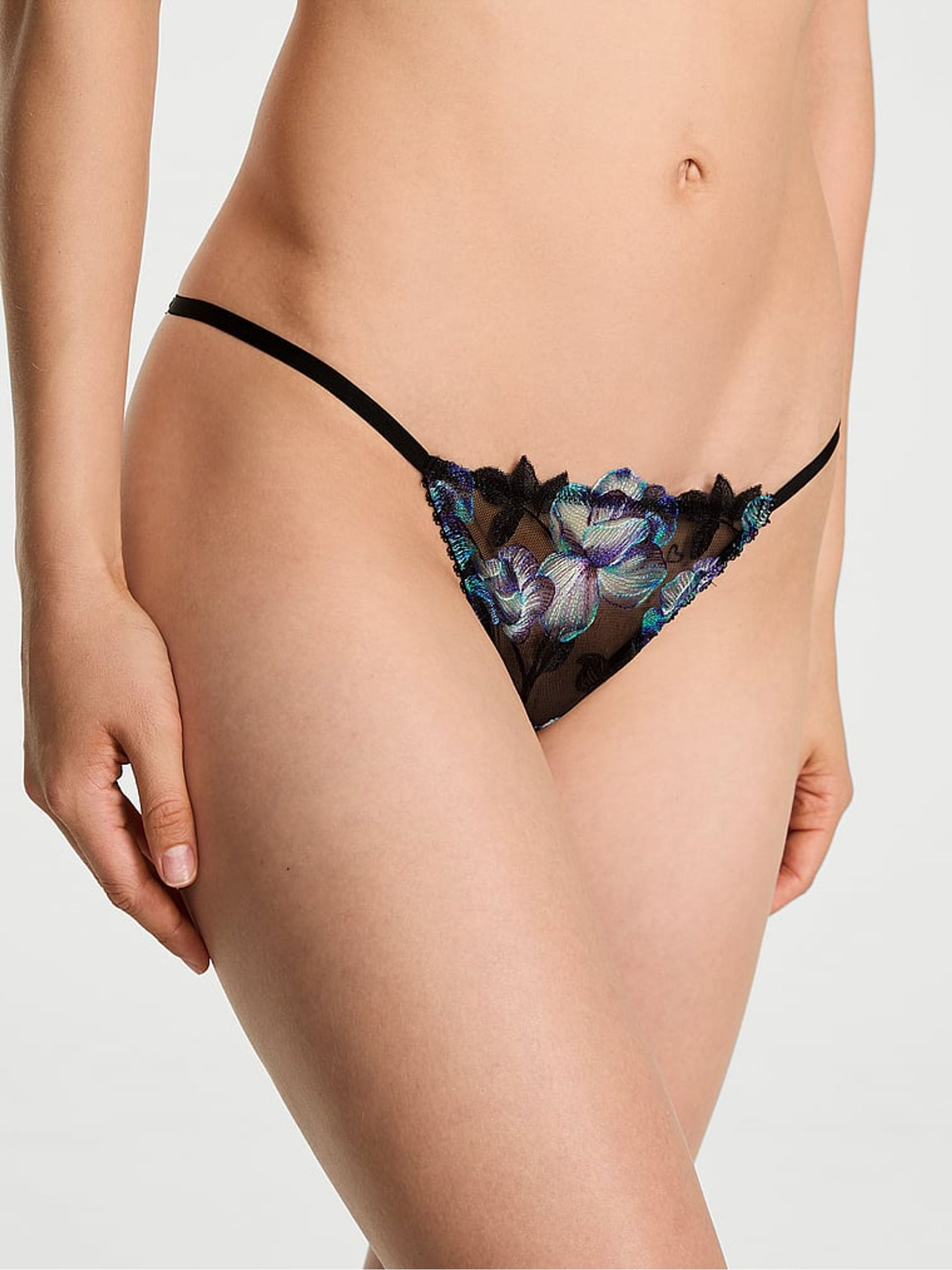 Electric Blue Orchid Embroidery Open Back Knickers | Victoria's