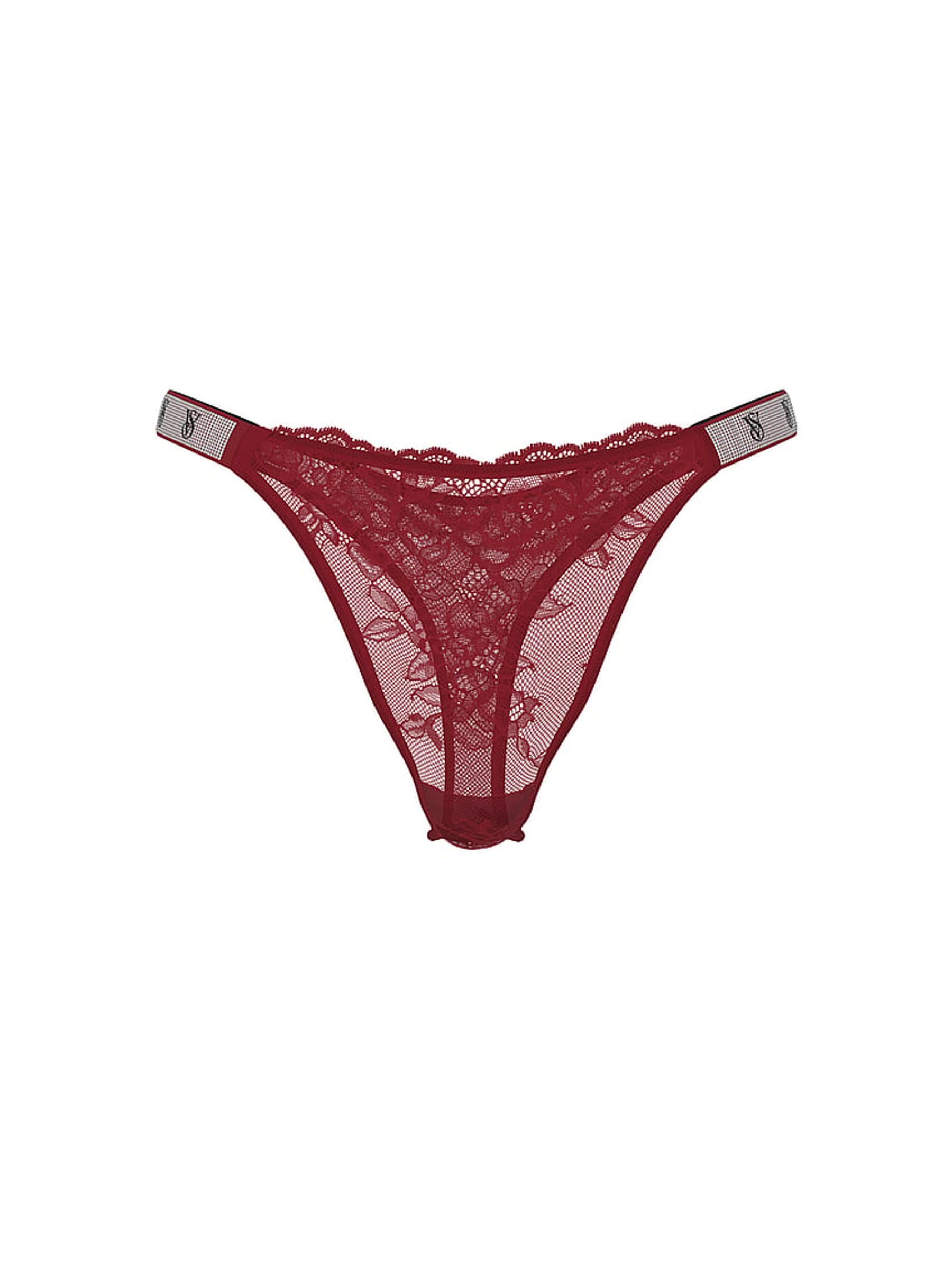 Sangria Red Thong Shine Strap Lace Knickers - Image 3 of 3