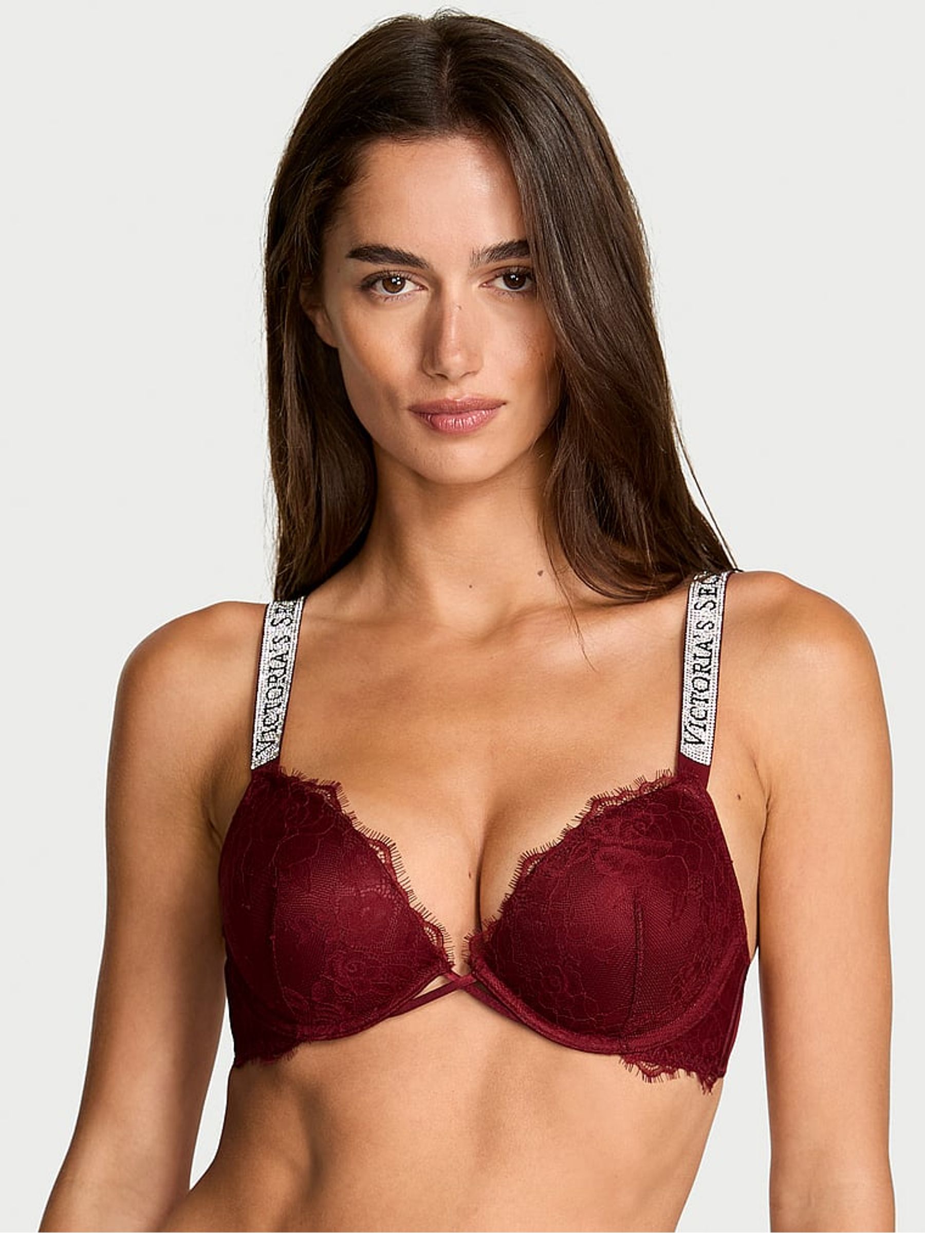 Sangria Red Push Up Shine Strap Lace Bra
