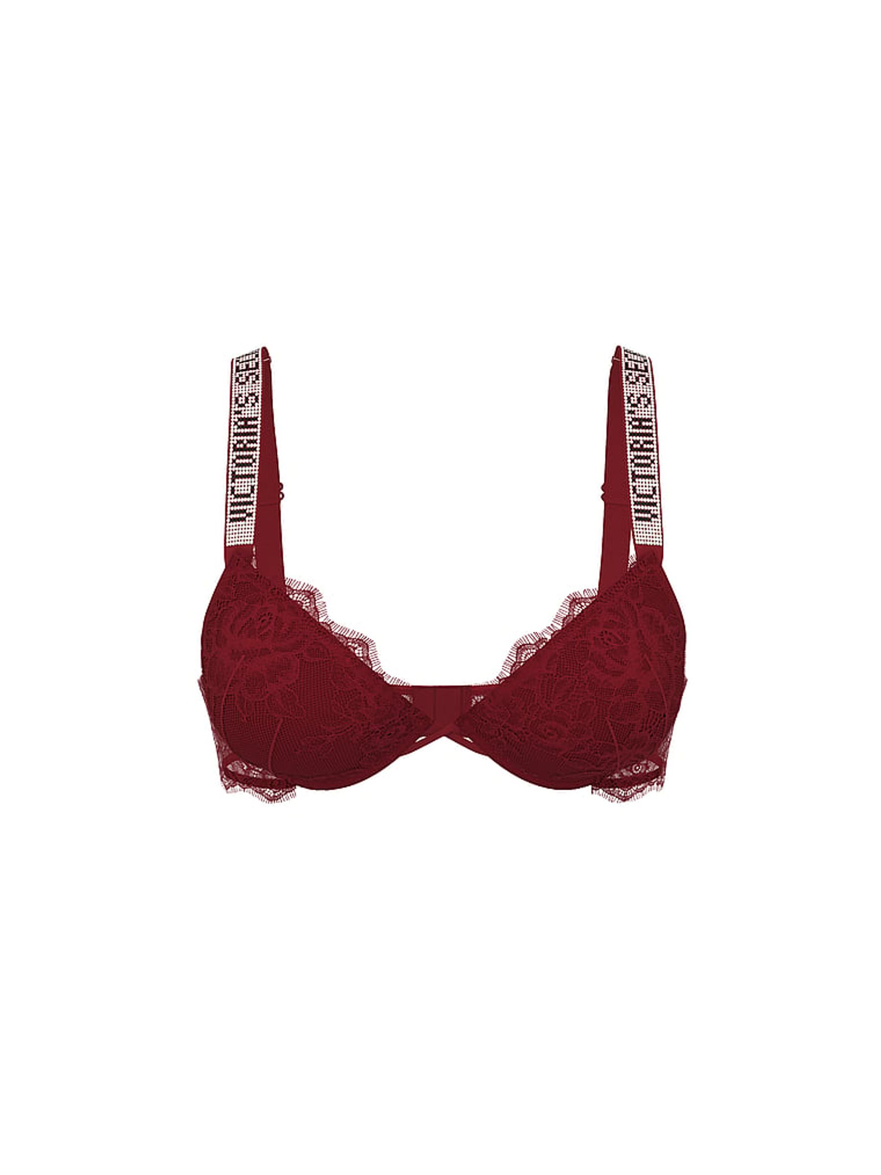 Sangria Red Push Up Shine Strap Lace Bra - Image 3 of 3