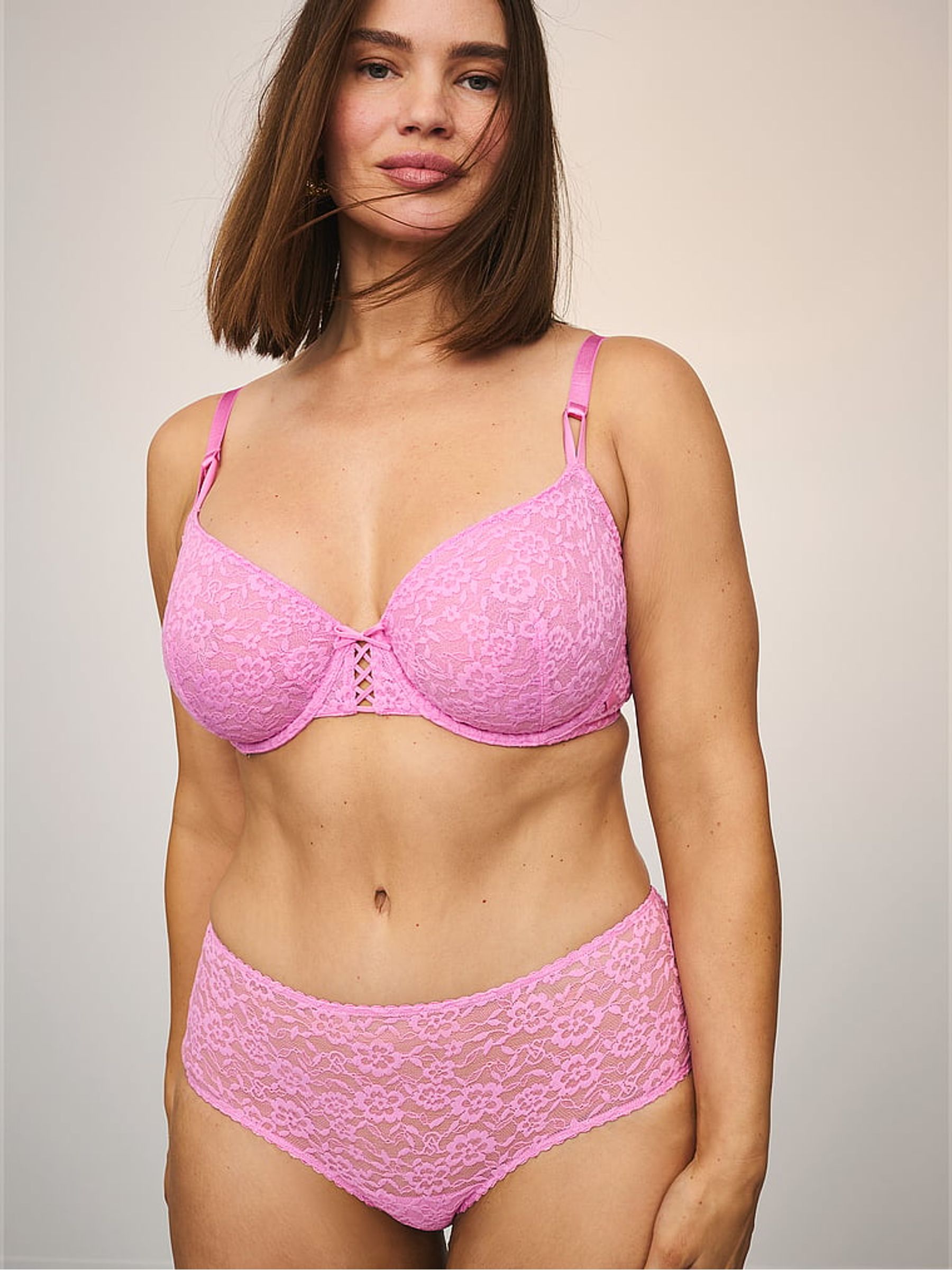 Pink Lilac Unlined Demi Sexy T-Shirt Lace-Up Bra - Image 3 of 5