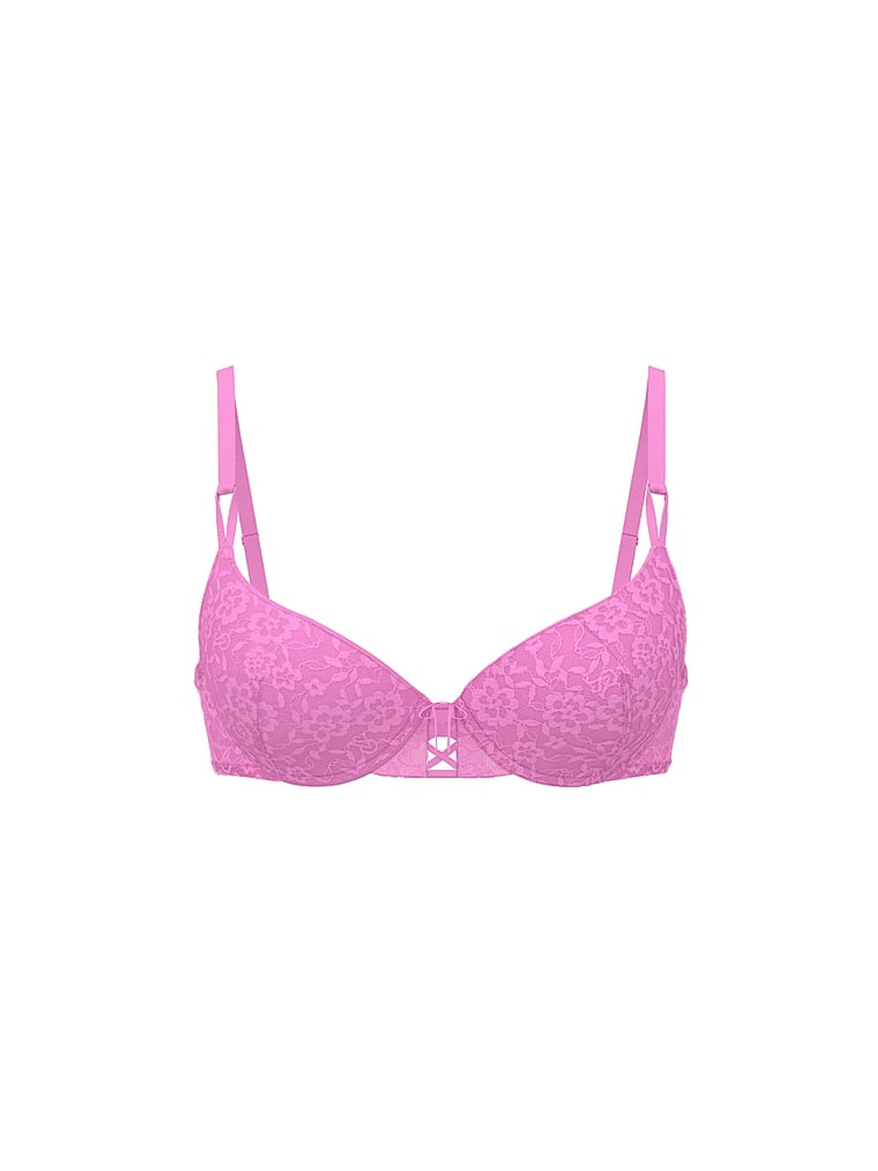 Pink Lilac Unlined Demi Sexy T-Shirt Lace-Up Bra - Image 5 of 5