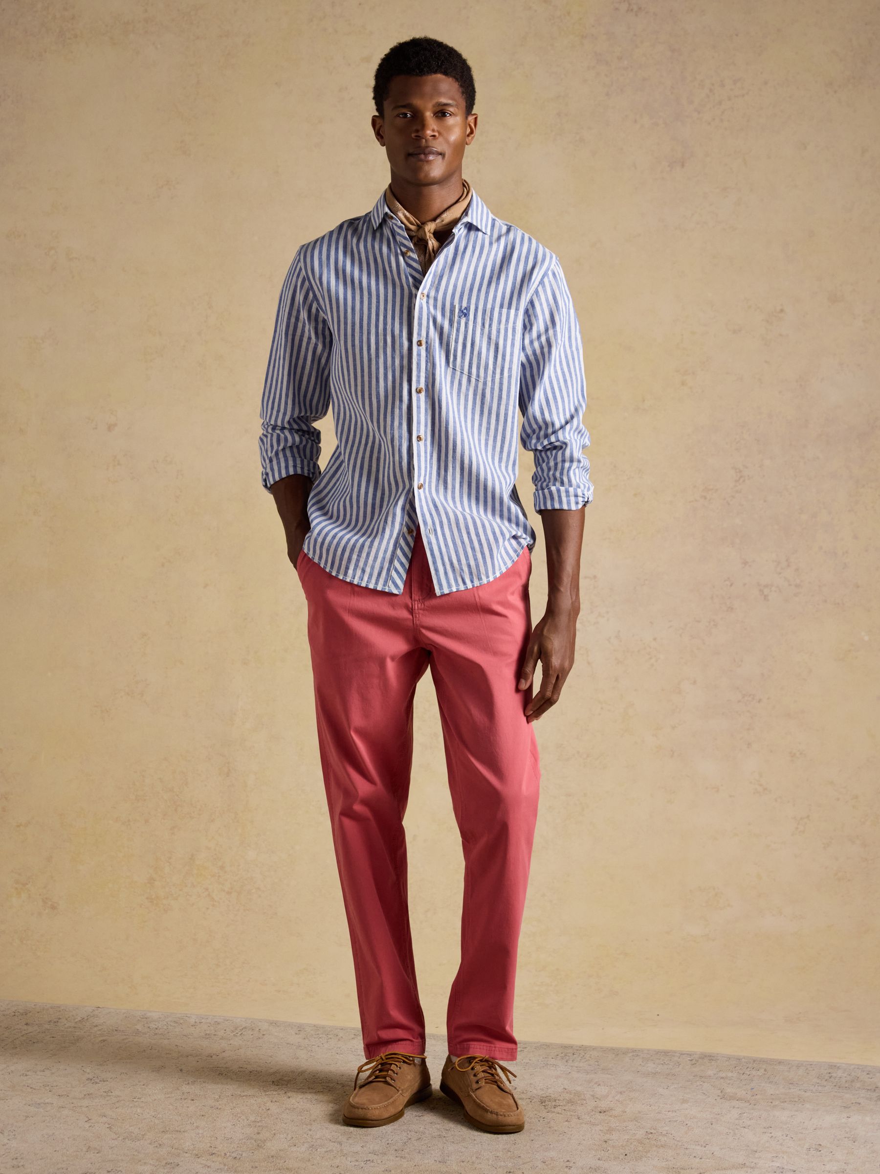 Linen Blend Blue & White Stripe Long Sleeve Shirt - Image 3 of 8