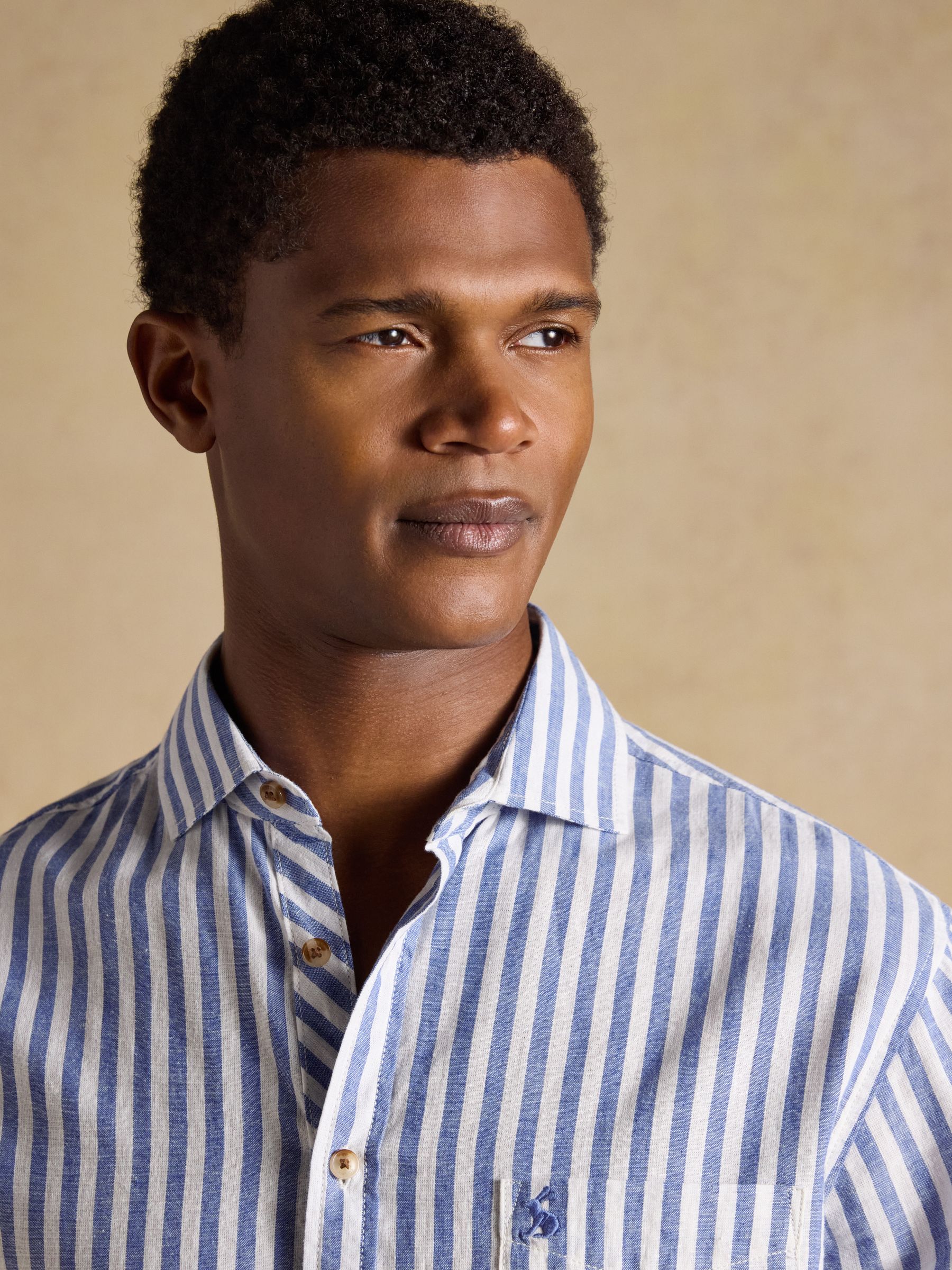 Linen Blend Blue & White Stripe Long Sleeve Shirt - Image 5 of 8