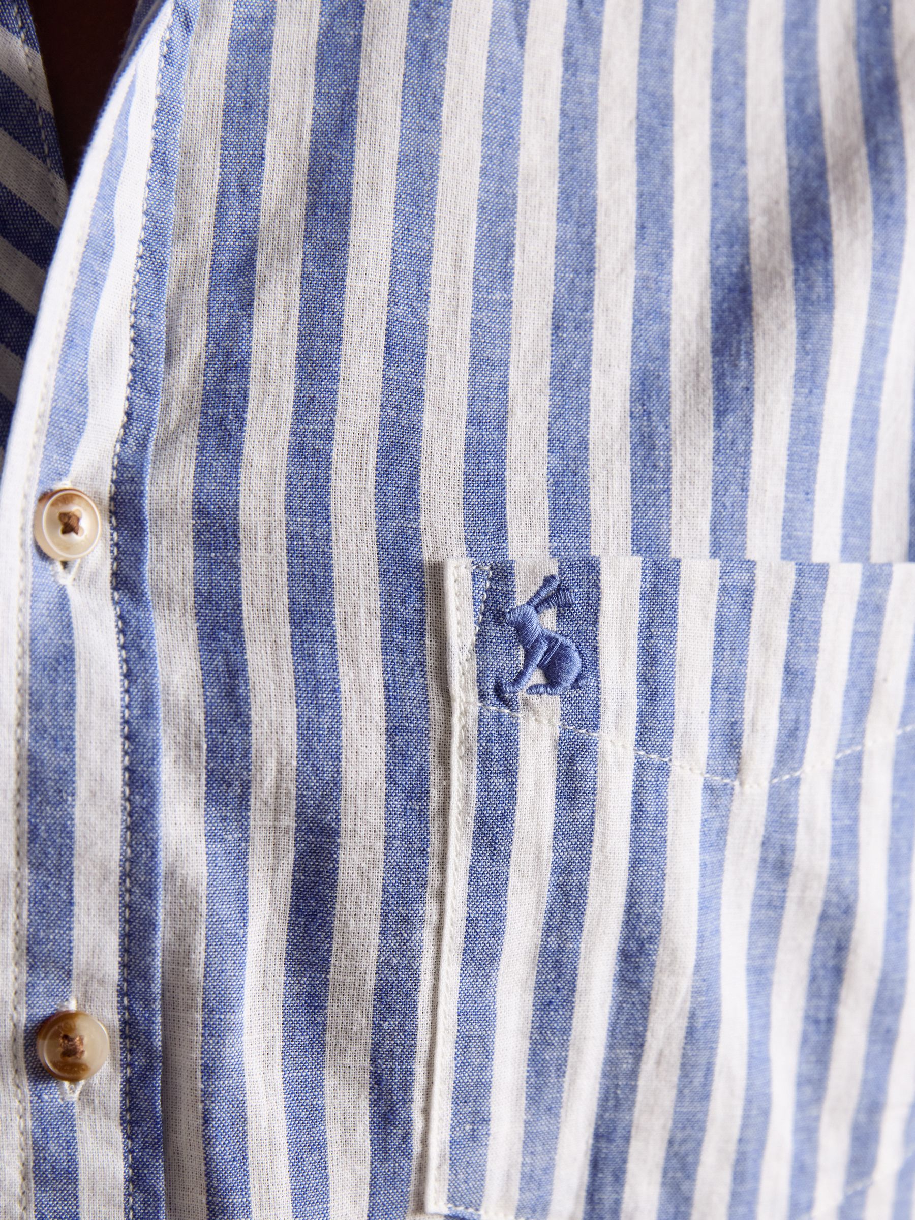 Linen Blend Blue & White Stripe Long Sleeve Shirt - Image 6 of 8