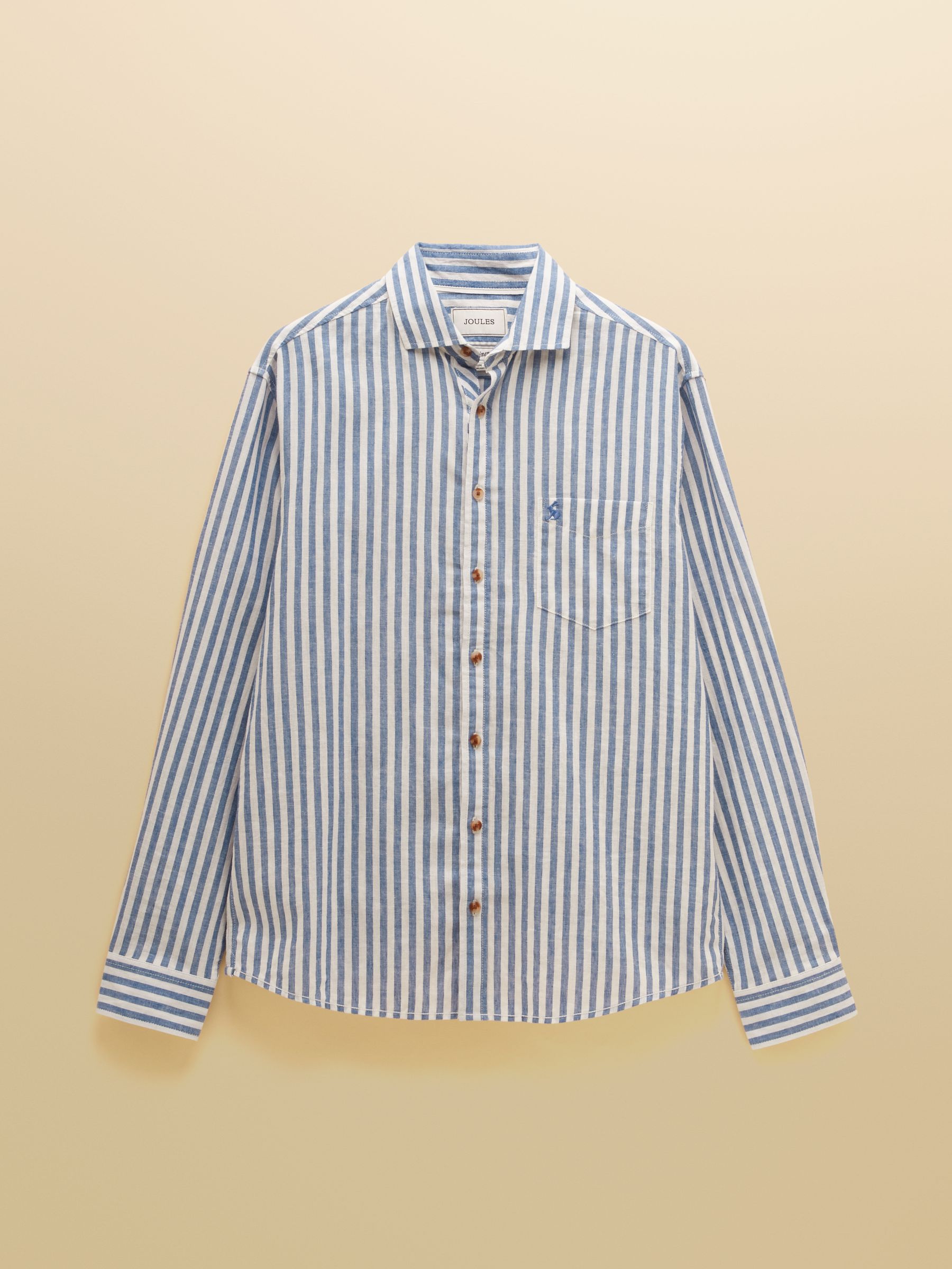 Linen Blend Blue & White Stripe Long Sleeve Shirt - Image 8 of 8