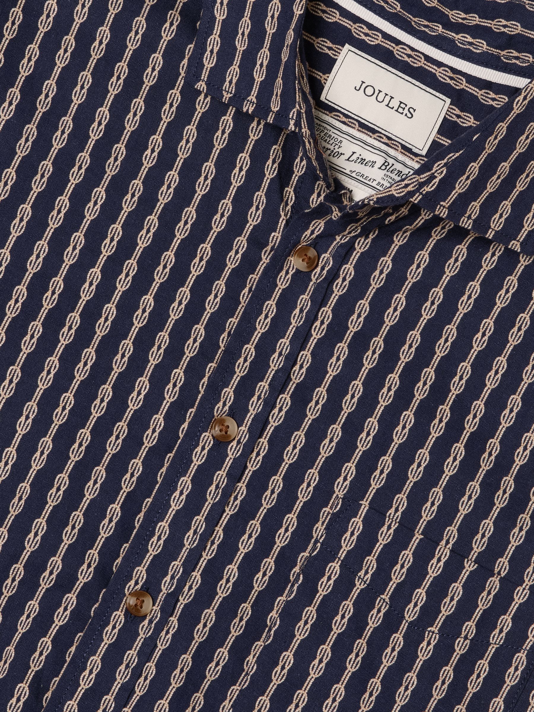 Linen Blend Navy Printed Short Sleeve Shirt - Image 2 of 8