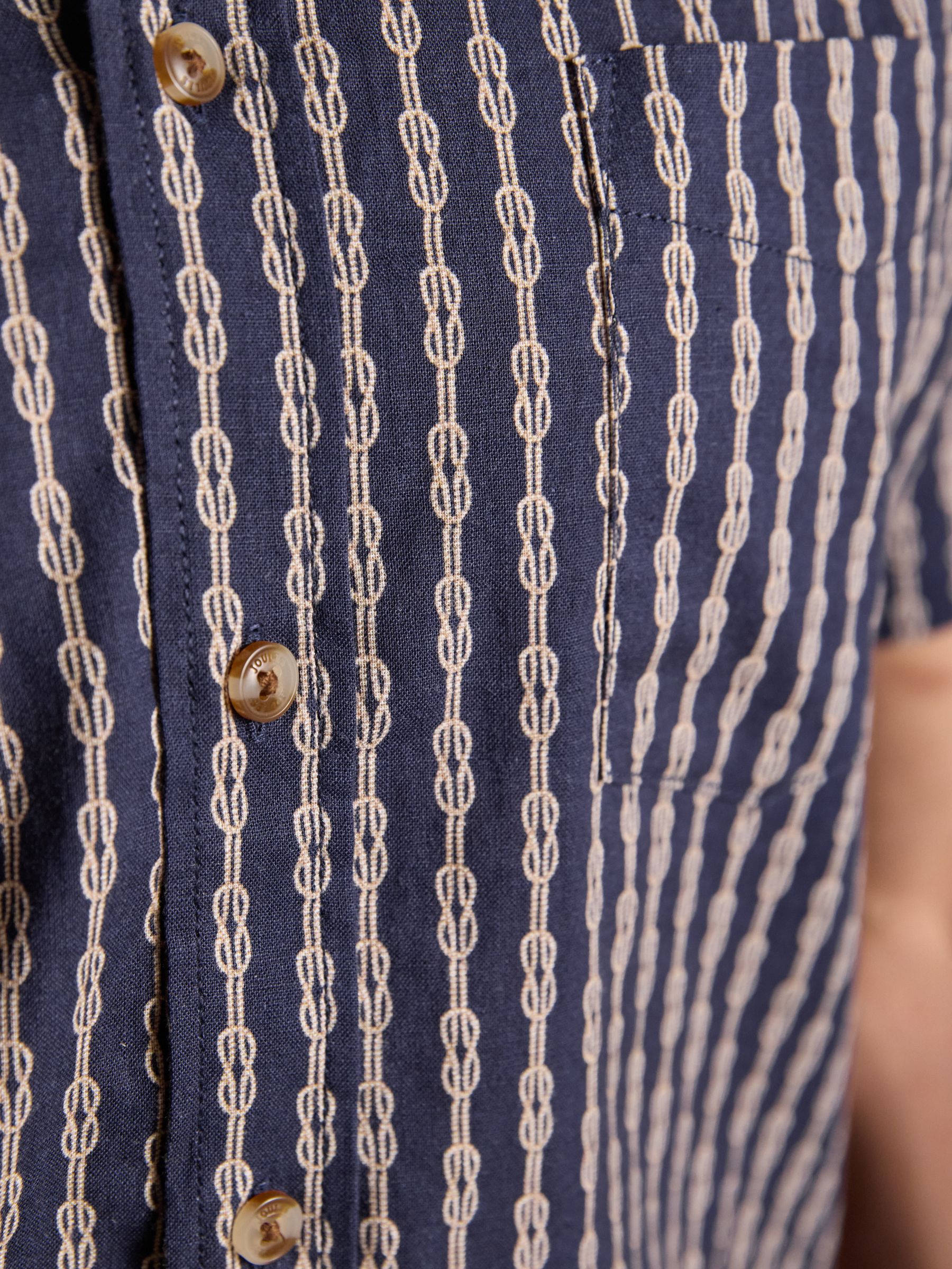 Linen Blend Navy Printed Short Sleeve Shirt - Image 5 of 8