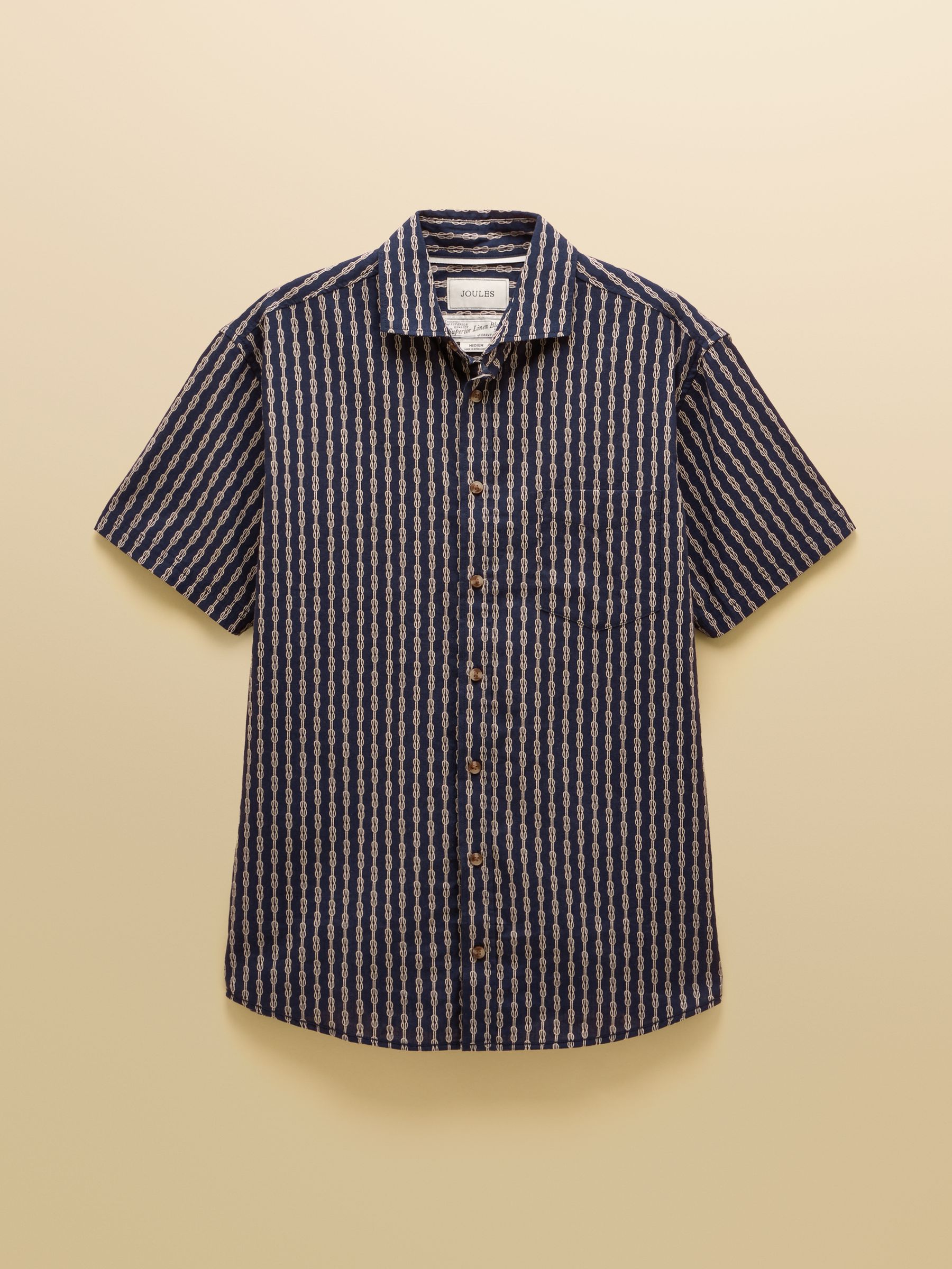Linen Blend Navy Printed Short Sleeve Shirt - Image 8 of 8